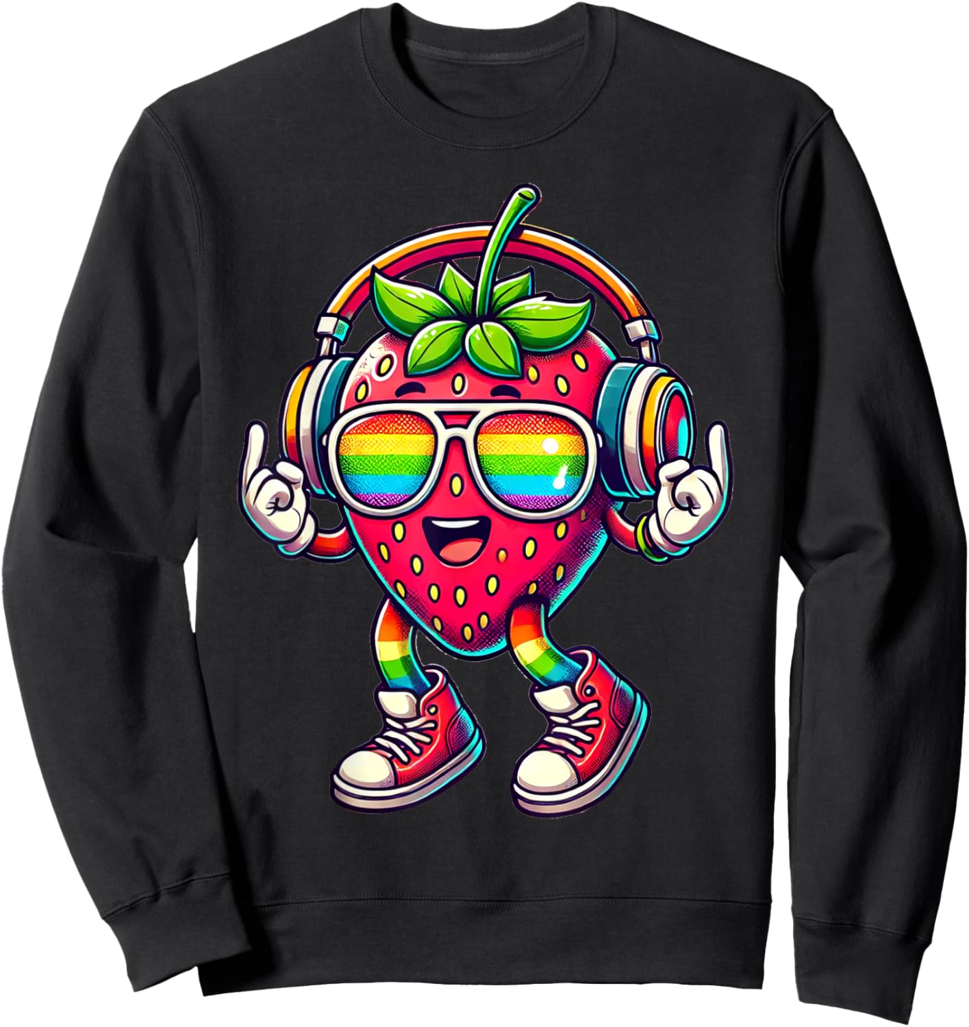 Erdbeere Kopfhörer | Lustige Retro Erdbeere mit Kopfhörern Sweatshirt - Sweatshirt | Black