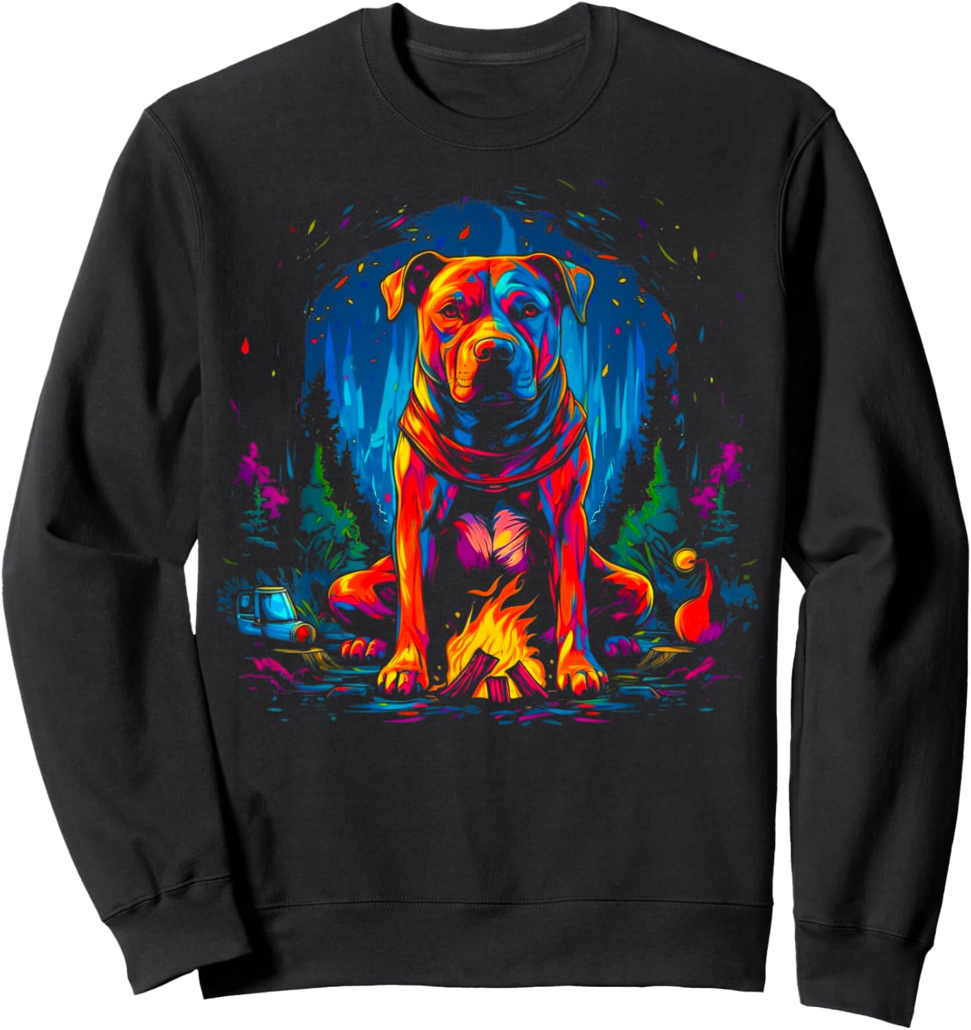 Pitbull Dog Camping Sweatshirt - Sweatshirt | Black