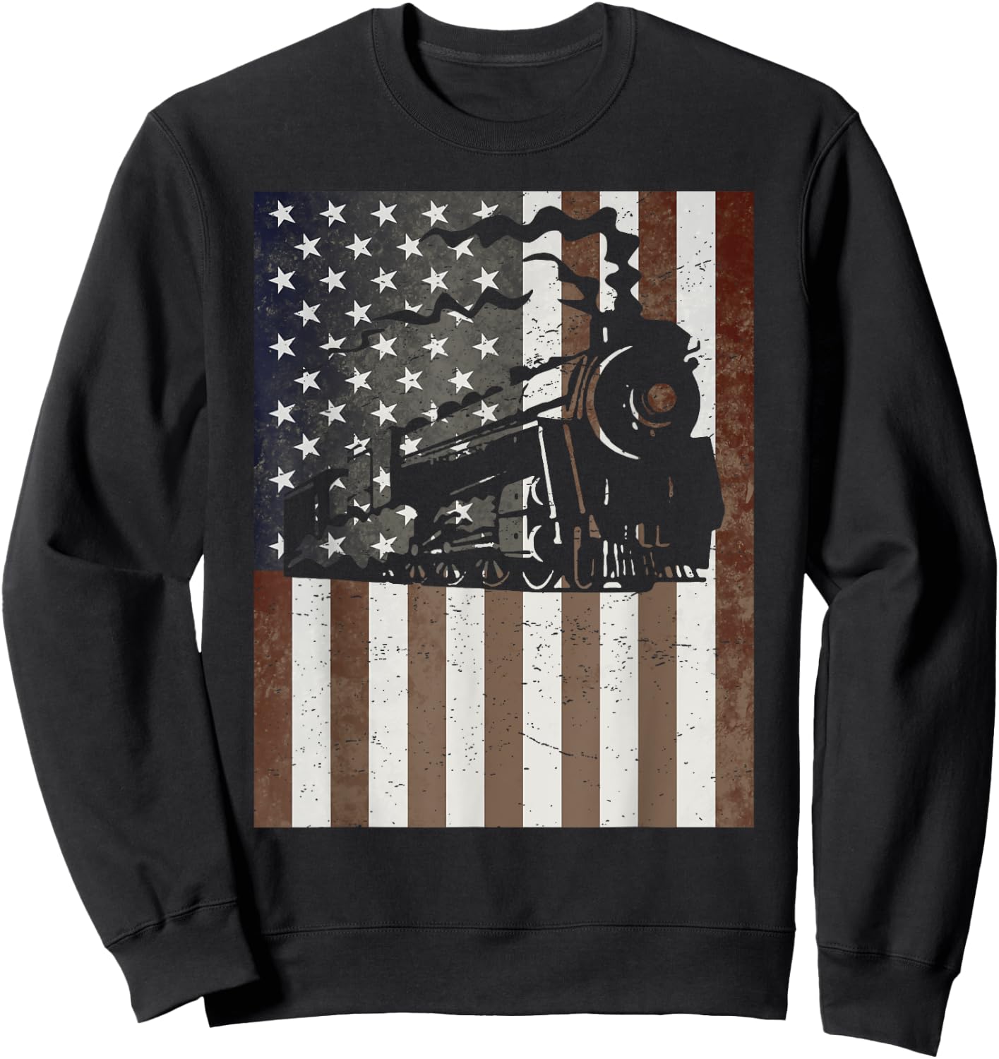 Train Locomotive Engine American Flag Model Builder Vintage Sweatshirt - Sweatshirt | Black