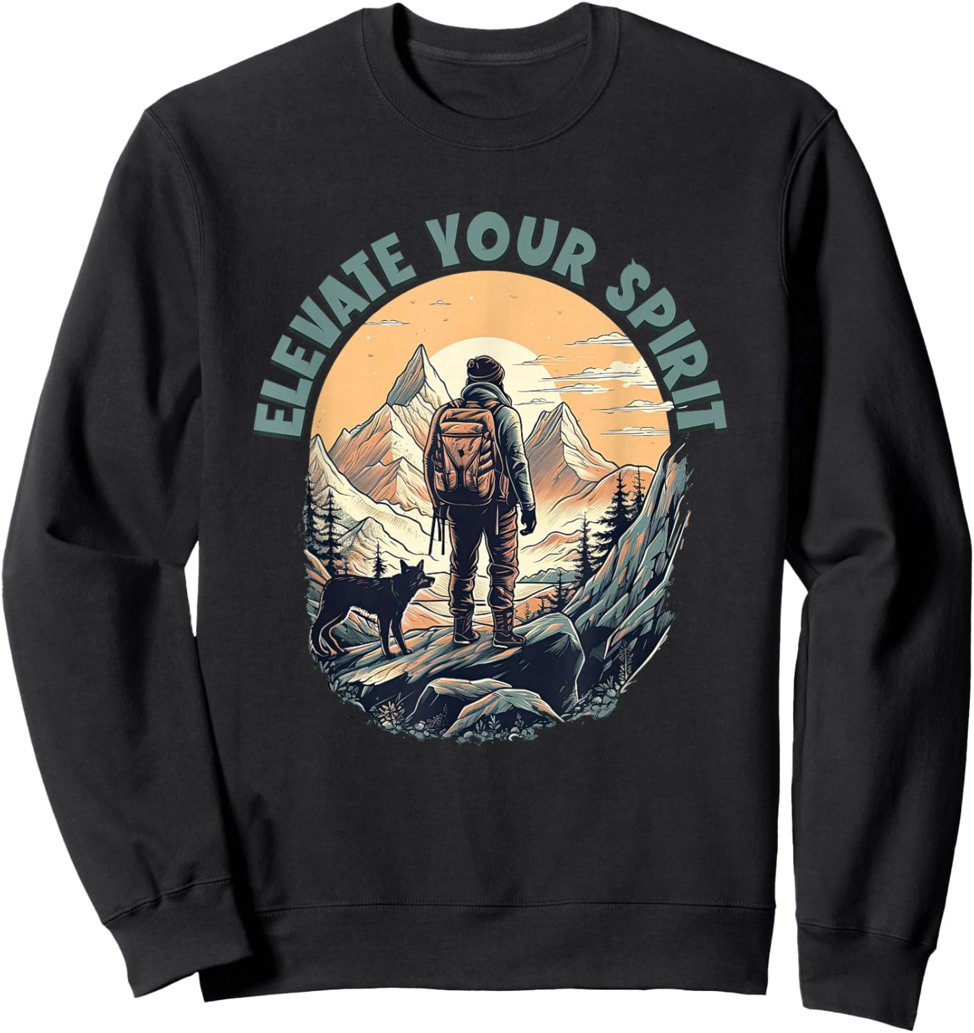 Hiking with dog Mountaineer Elevate Your Spirit Hiker Sweatshirt - Sweatshirt | Black