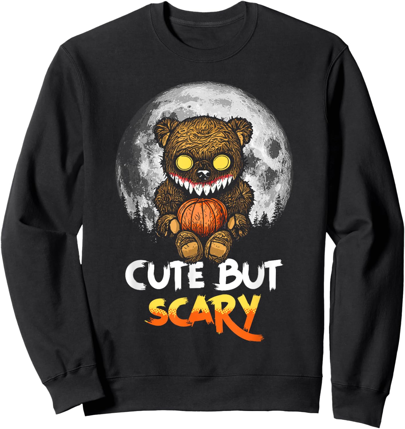 Cute But Scary Horror Zombie Teddy Bear Full Moon Halloween Sweatshirt - Sweatshirt | Black