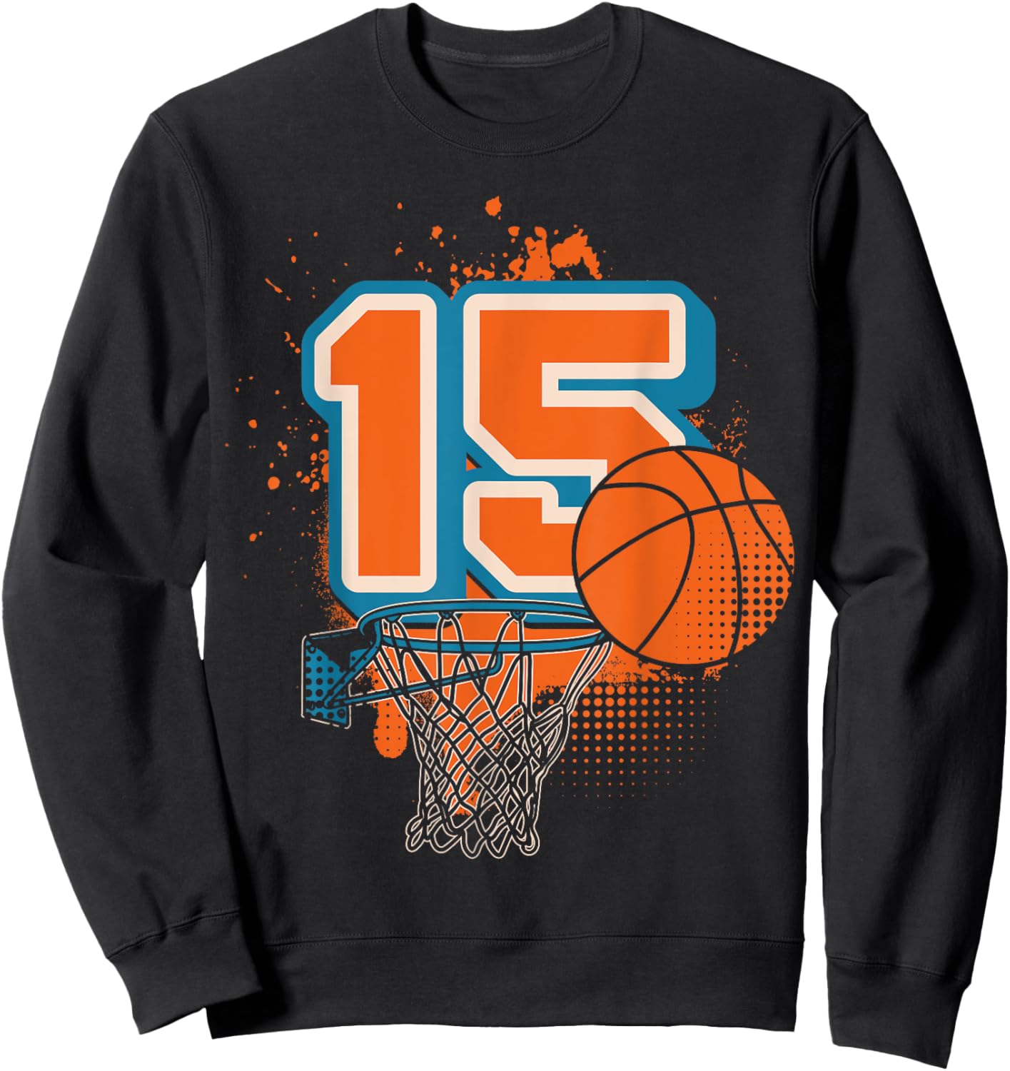 15th Birthday Boy Basketball Player Basketball 15 Years Old Sweatshirt - Sweatshirt | Black
