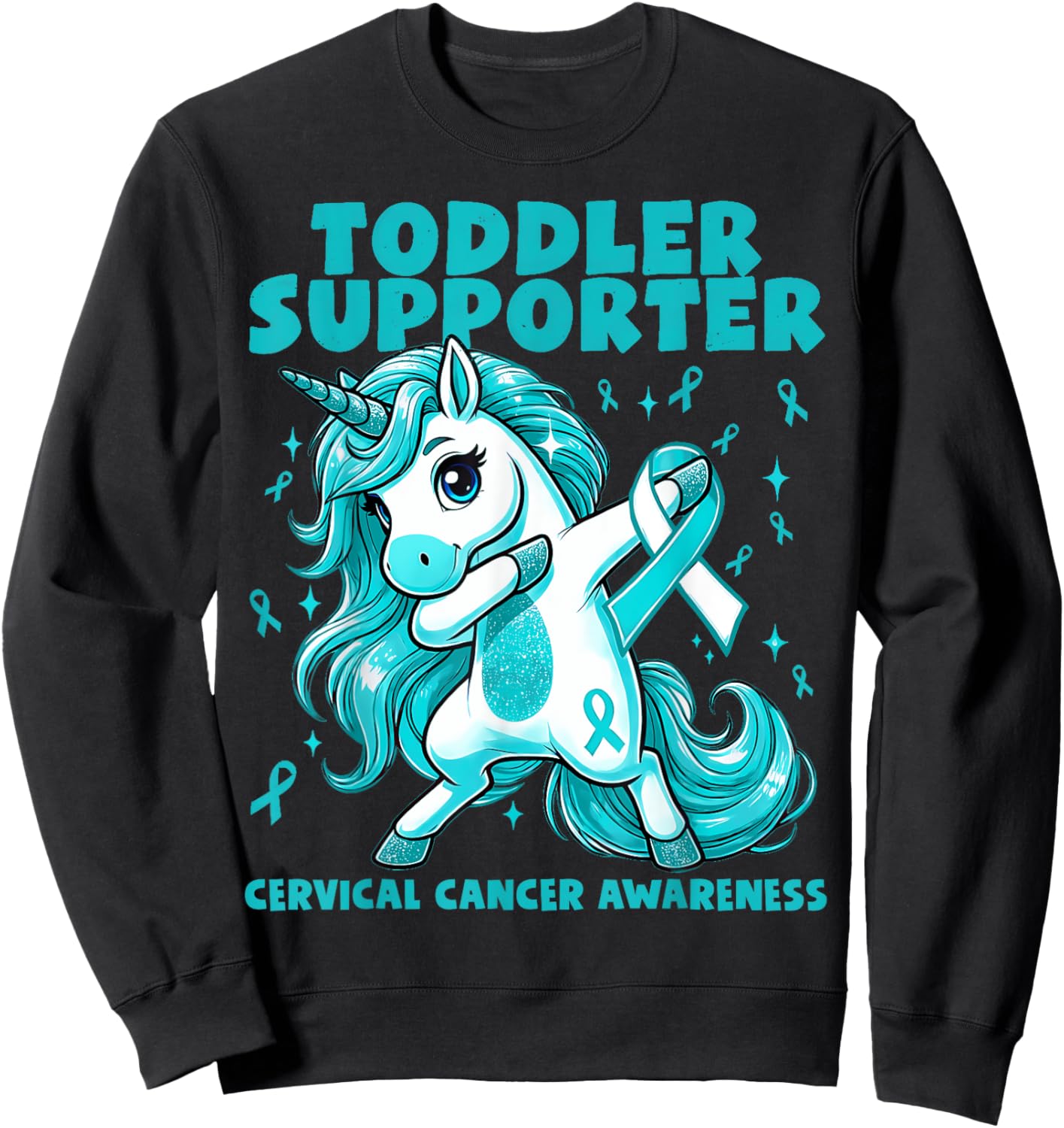 Teal Unicorn Toddler Supporter Cervical Cancer Awareness Sweatshirt - Sweatshirt | Black