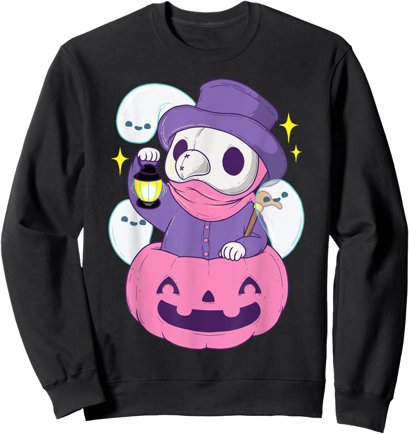Pastel Goth Plague Doctor Shirt Pumpkin Halloween Occult Sweatshirt - Sweatshirt | Black