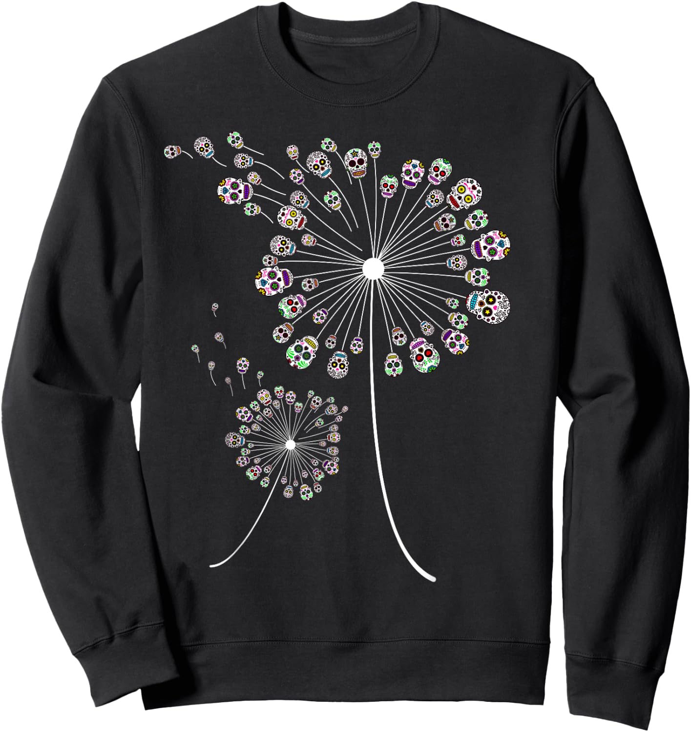 Funny Sugar Skull Gift Women Cool Dandelion Flower Sweatshirt - Sweatshirt | Black