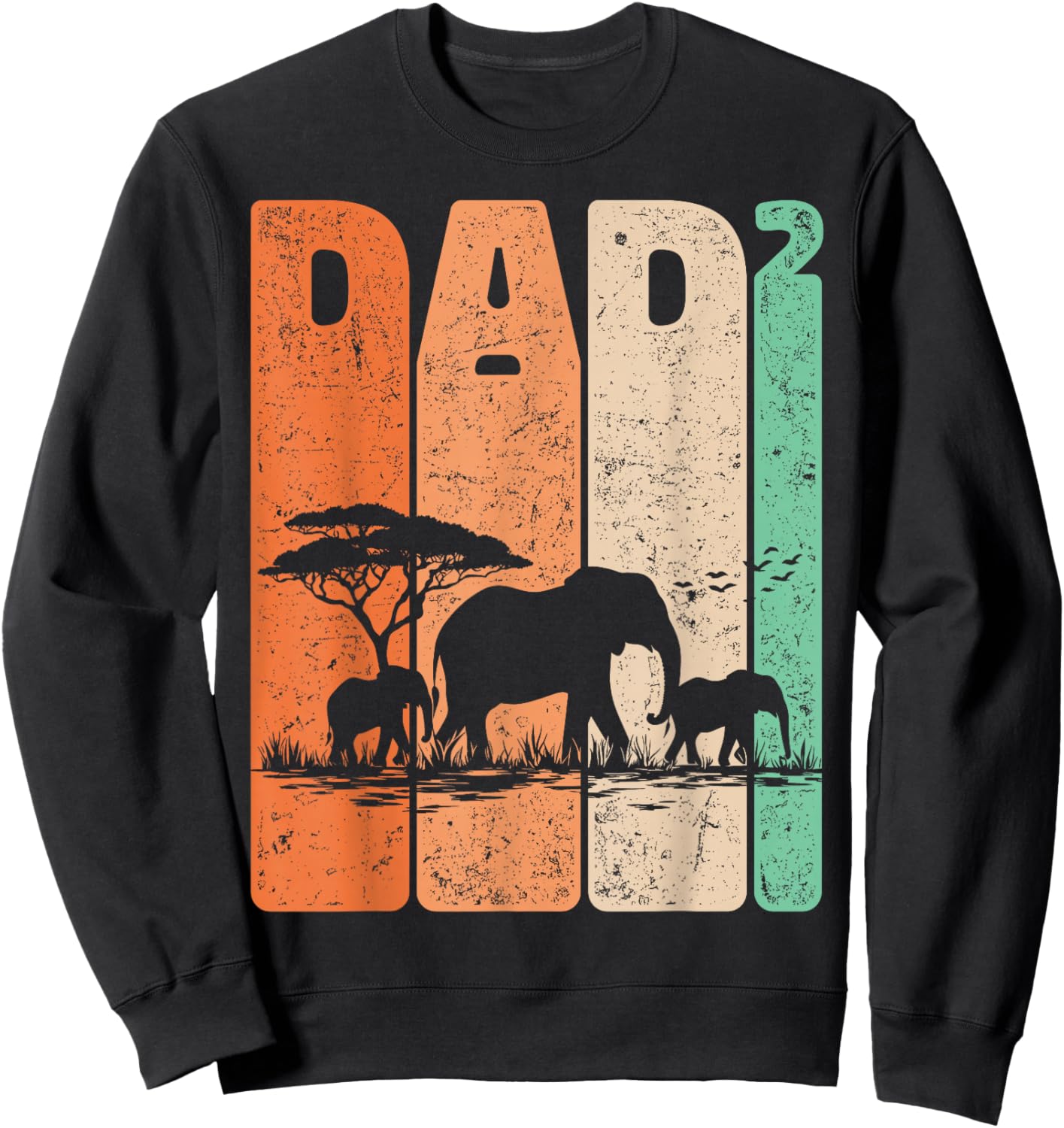 Dad Squared Vintage Elephant Safari Father Two Kids Daddy Sweatshirt - Sweatshirt | Black