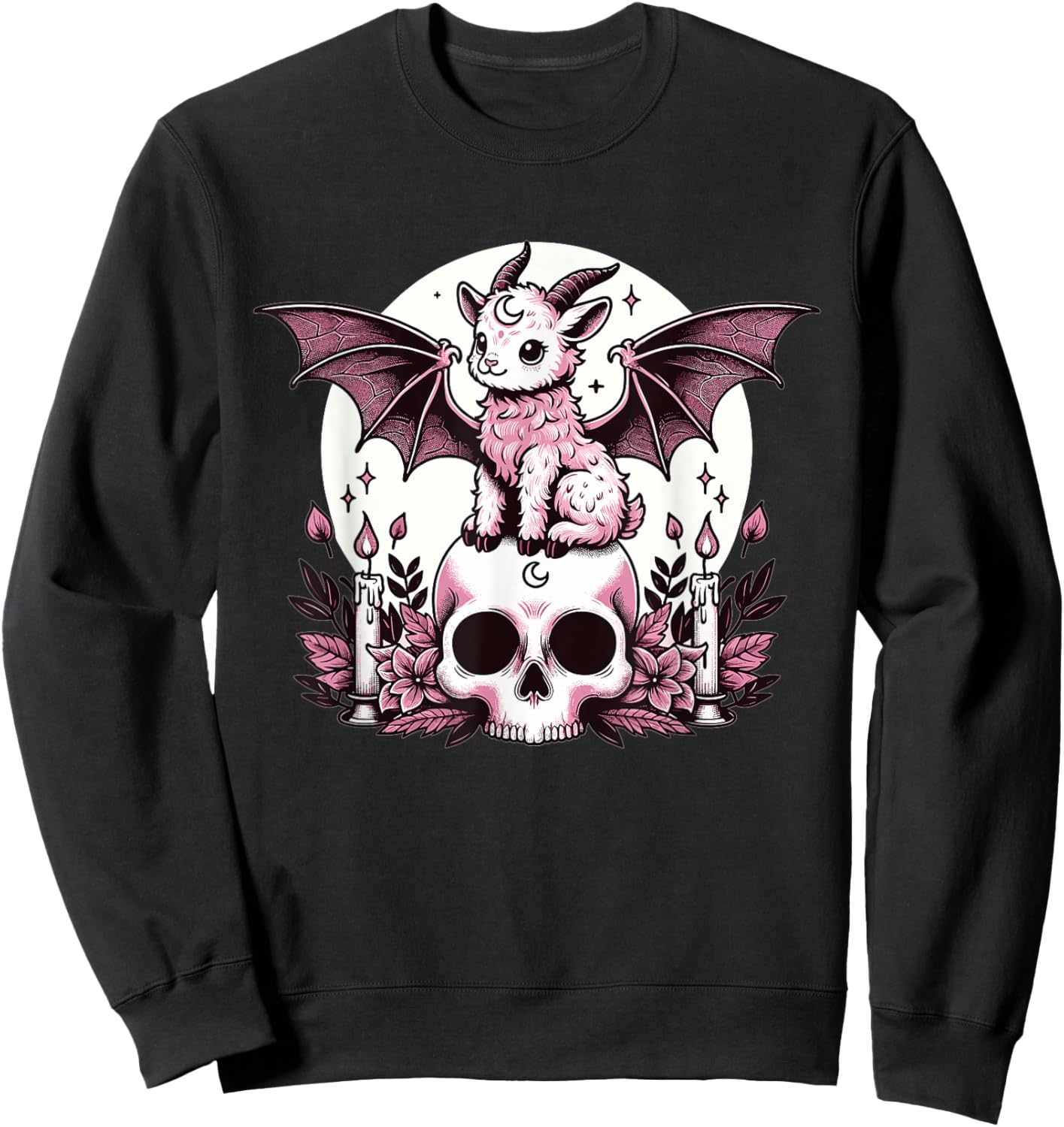 Kawaii Pastel Goth Cute Creepy Goat Bat Skeleton Sweatshirt - Sweatshirt | Black