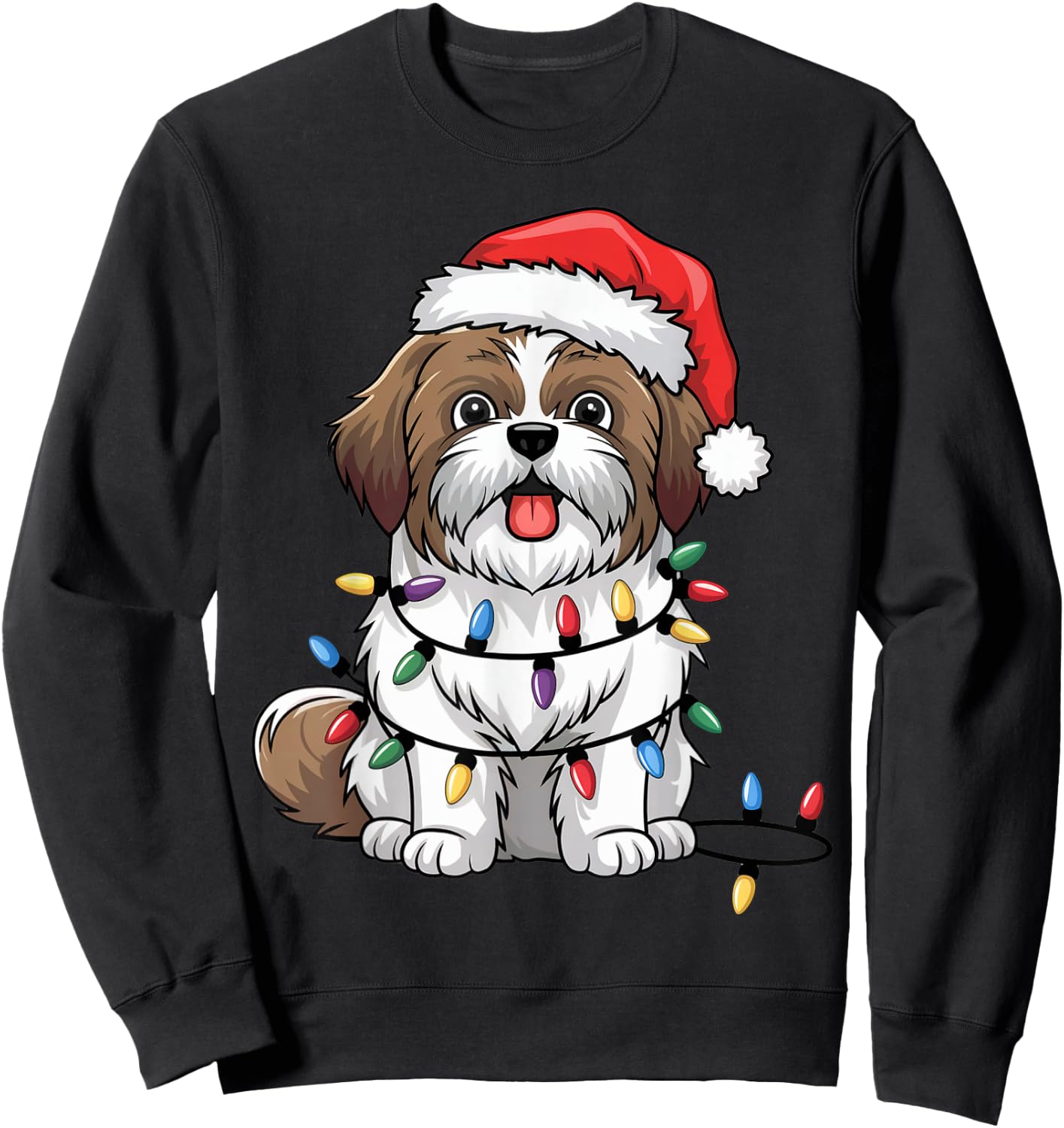 Shih Tzu Christmas Lights Xmas Dogs Gifts Women Sweatshirt - Sweatshirt | Black