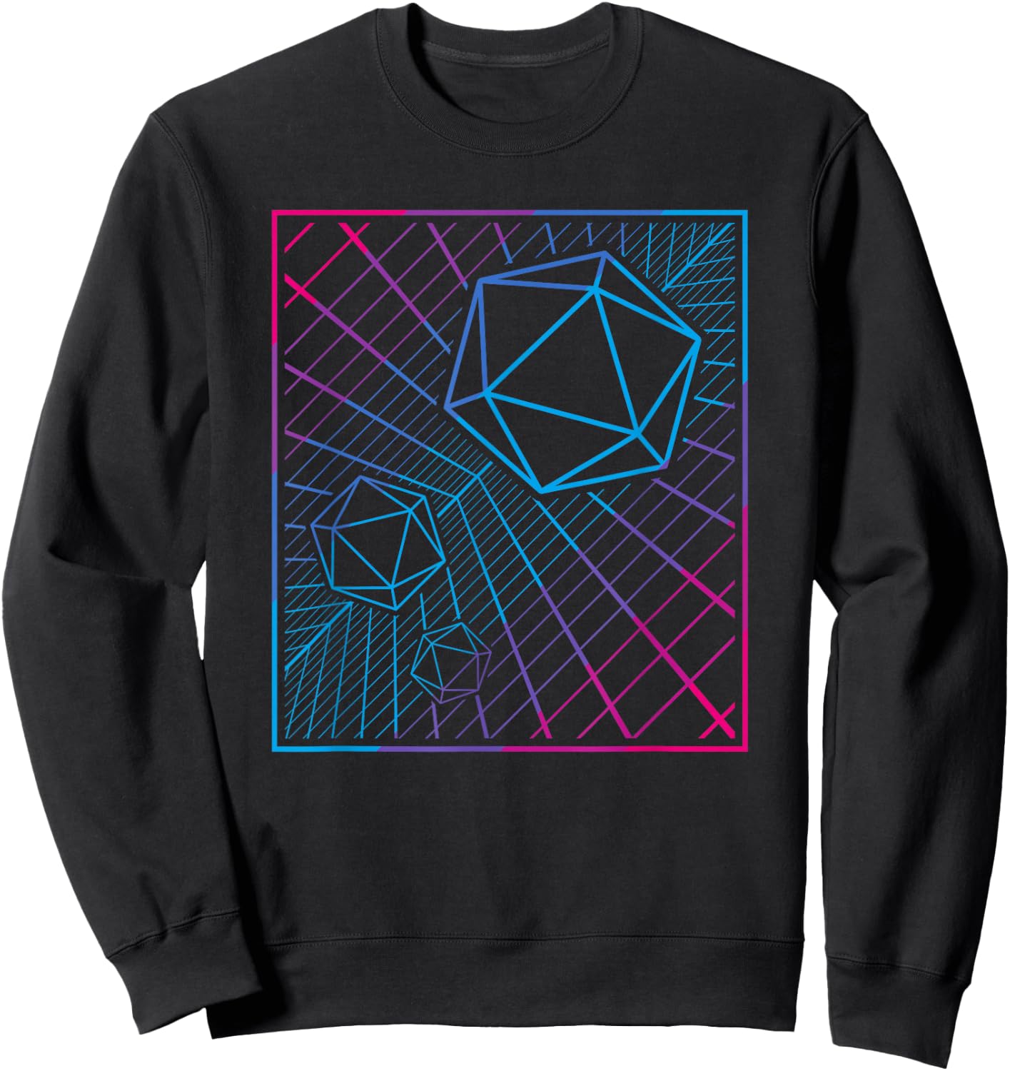 D20 Dice Synthwave Retro 80s TTRPG Synthesizer Music Sweatshirt - Sweatshirt | Black