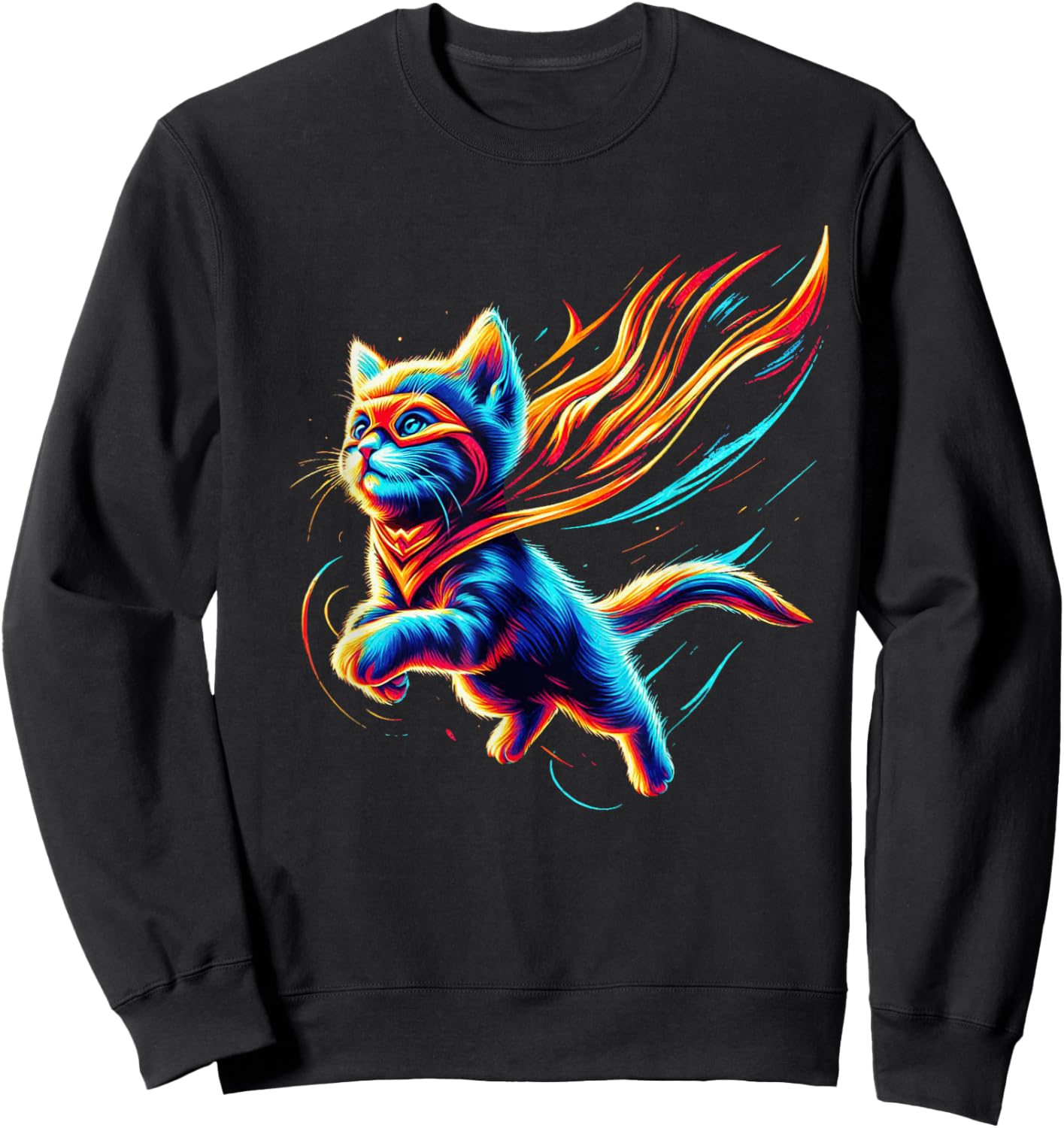 Heroic Kitten Super Cat Superhero Cute Vibrant Adorable Art Sweatshirt - Sweatshirt | Black