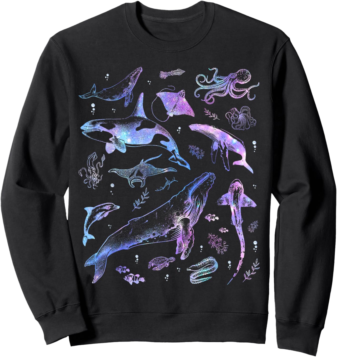 Vintage 90s Ocean Wildlife Shark Turtle Octopus Sweatshirt - Sweatshirt | Black