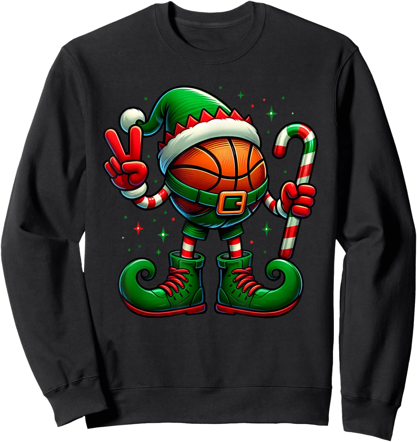 Funny Peace Hand Basketball Elf Christmas Kids Sweatshirt - Sweatshirt | Black