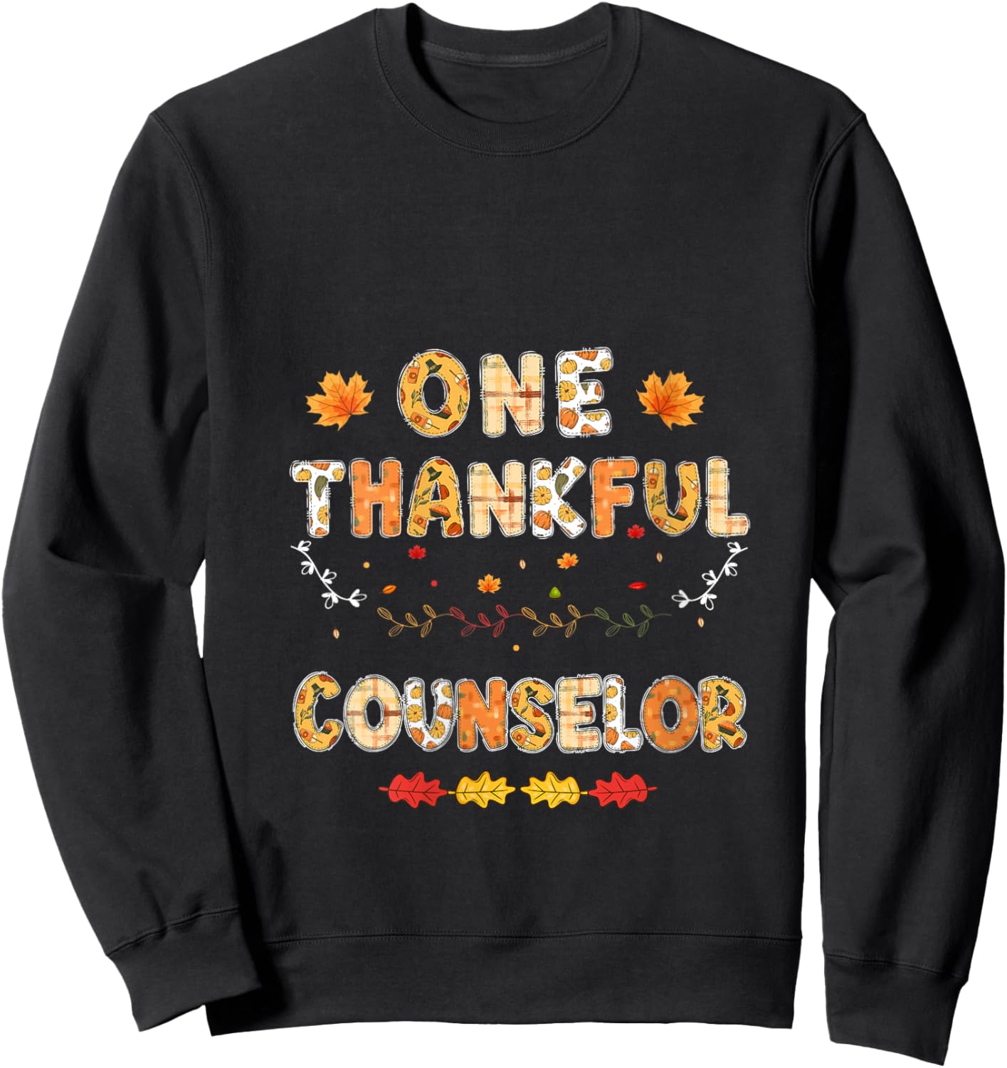 One Thankful School Counselor Thanksgiving Fall Counselor V-Neck Sweatshirt - Sweatshirt | Black