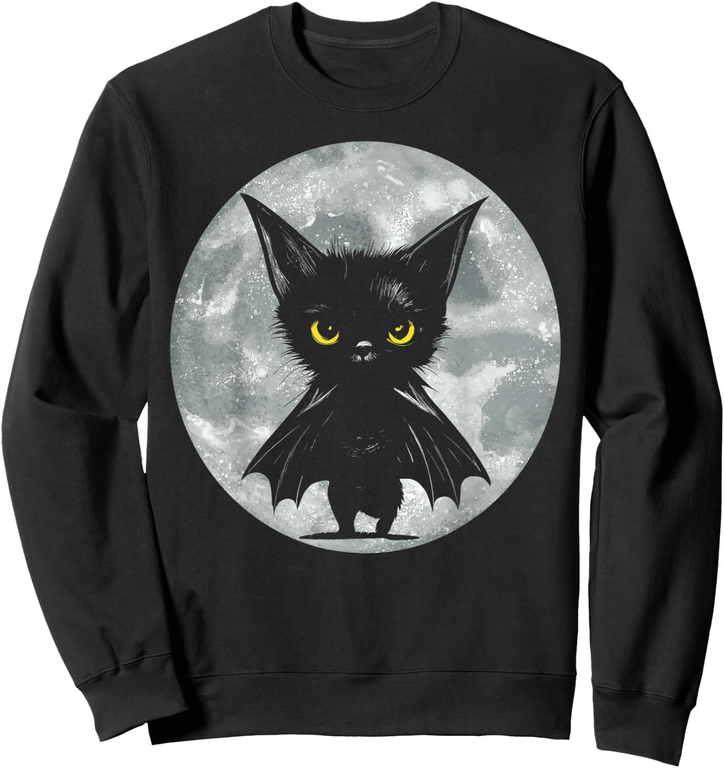 Halloween Cat and Moon: Grumpy Black Kitten In Bat Costume Sweatshirt - Sweatshirt | Black