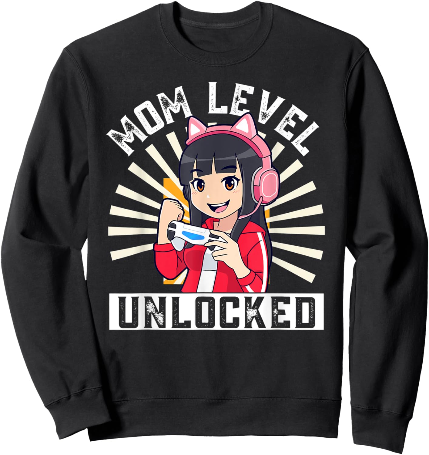 Mom Level Unlocked Gamer Pregnancy Anime Mother's Day Lover Sweatshirt - Sweatshirt | Black