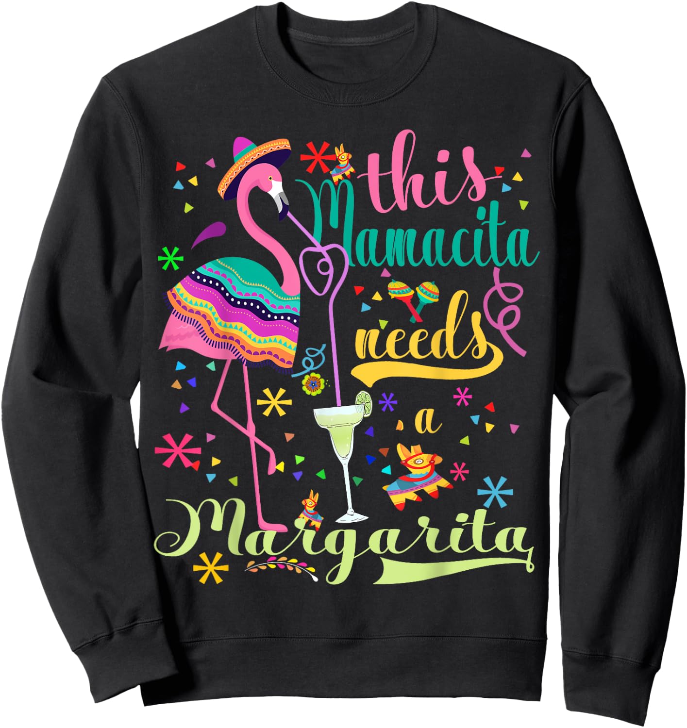 This Mamacita Needs A Margarita Cinco De Mayo Pink Flamingo Sweatshirt - Sweatshirt | Black