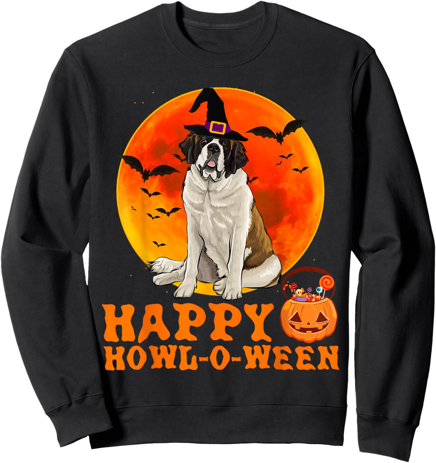 Funny St. Bernard Dog Halloween Happy Howl-o-ween Sweatshirt - Sweatshirt | Black