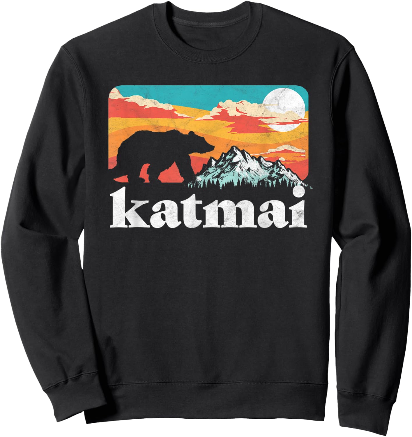 Katmai Alaska Retro Bear & Mountain Vintage 80s Graphic Sweatshirt - Sweatshirt | Black