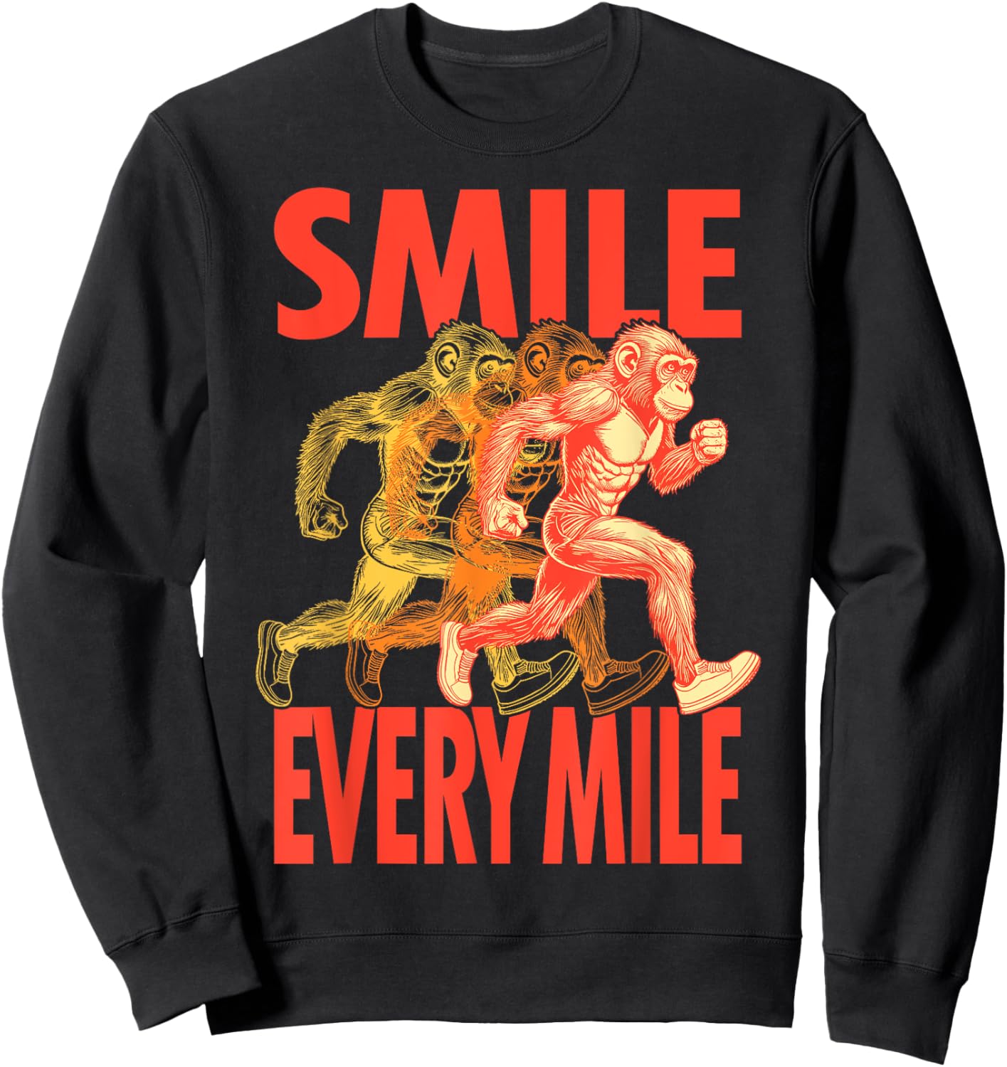 Smile Every Mile Funny Full Marathon Runner Monkey Running Sweatshirt - Sweatshirt | Black