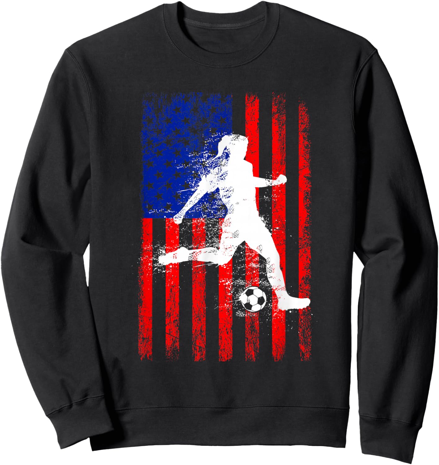 USA American Flag Soccer Shirt for Girls Women Sweatshirt - Sweatshirt | Black