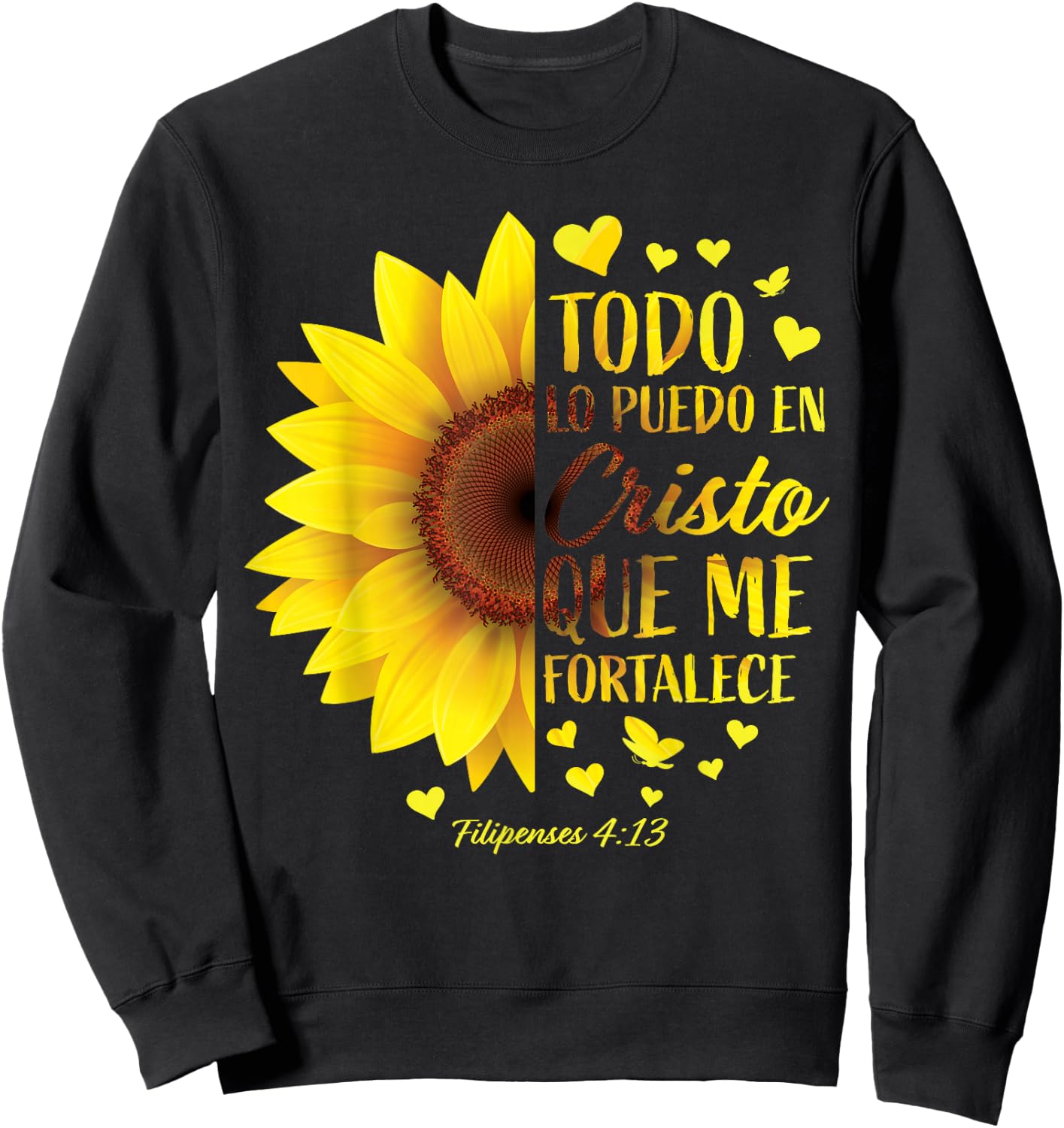 Christian Spanish Gift Women Religious Bible Verse Sunflower Sweatshirt - Sweatshirt | Black