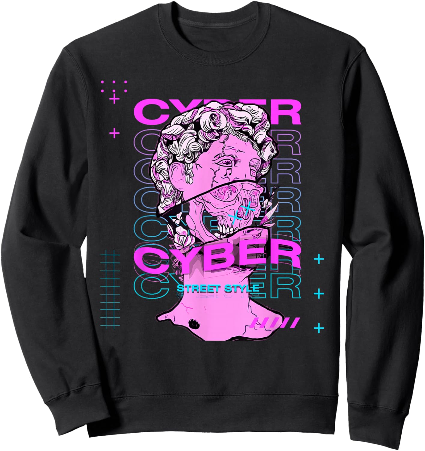Cyber Street Style Vaporwave EDM Rave Festival Sweatshirt - Sweatshirt | Black