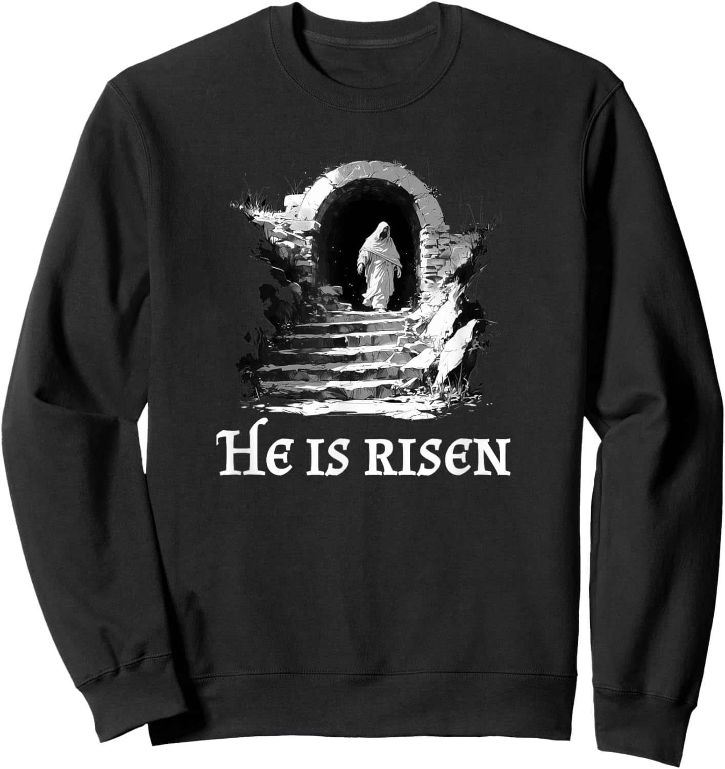 He Is Risen! Cross Jesus, Easter Day Christians Vintage Gift Sweatshirt - Sweatshirt | Black