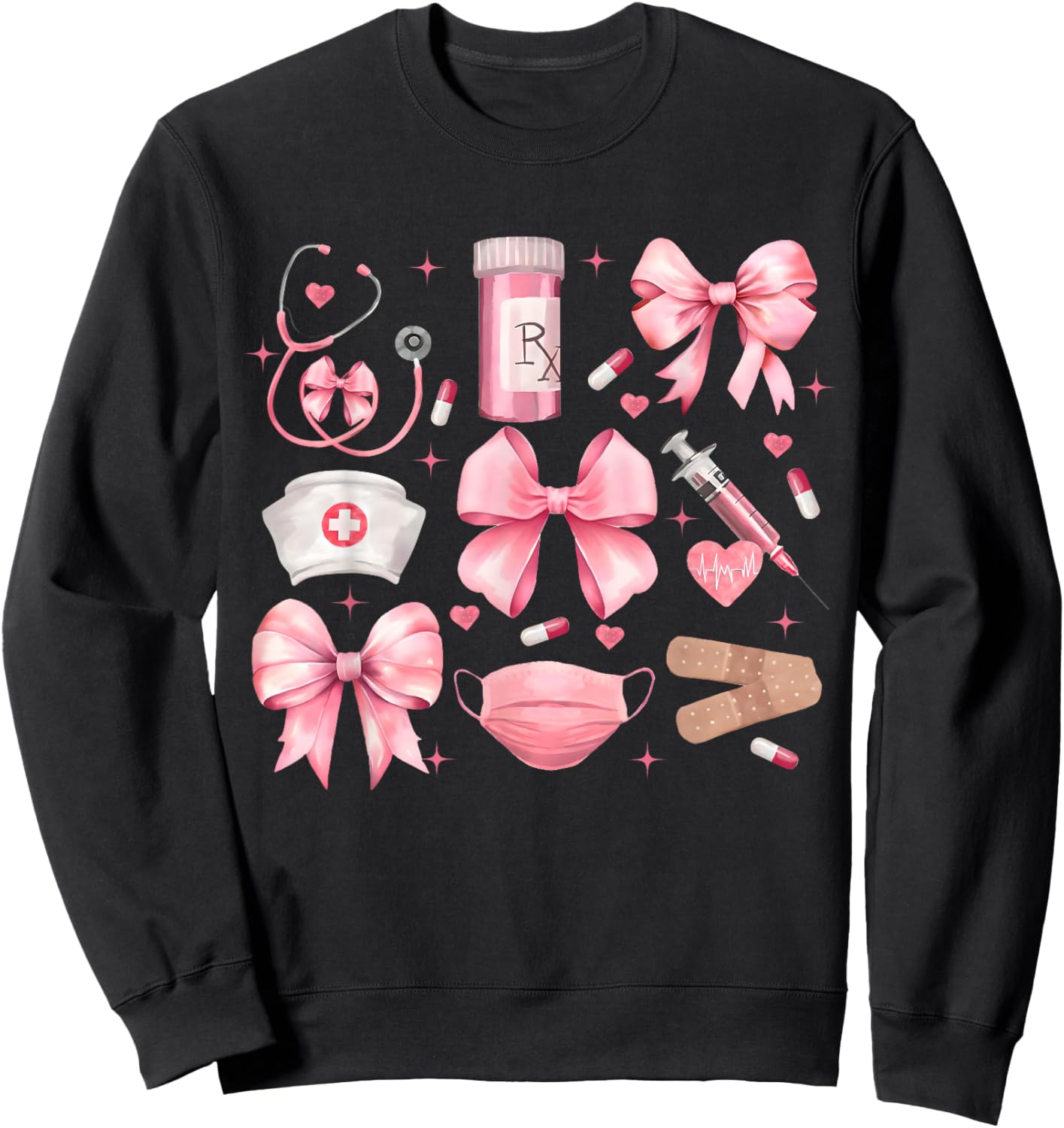 Women Pink Retro Nurse Coquette Pink Bow Girlie Nurse Life Sweatshirt - Sweatshirt | Black