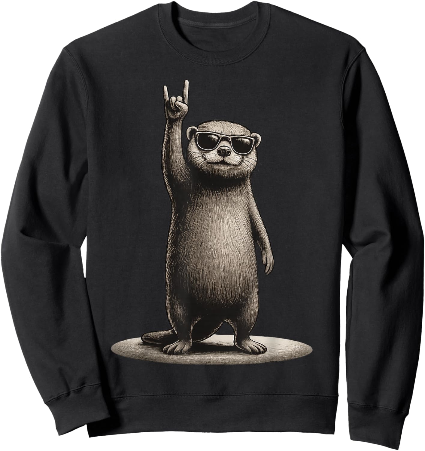 Retro Otter Rock On Music Funny Gift Men Women Boy Girl Kid Sweatshirt - Sweatshirt | Black