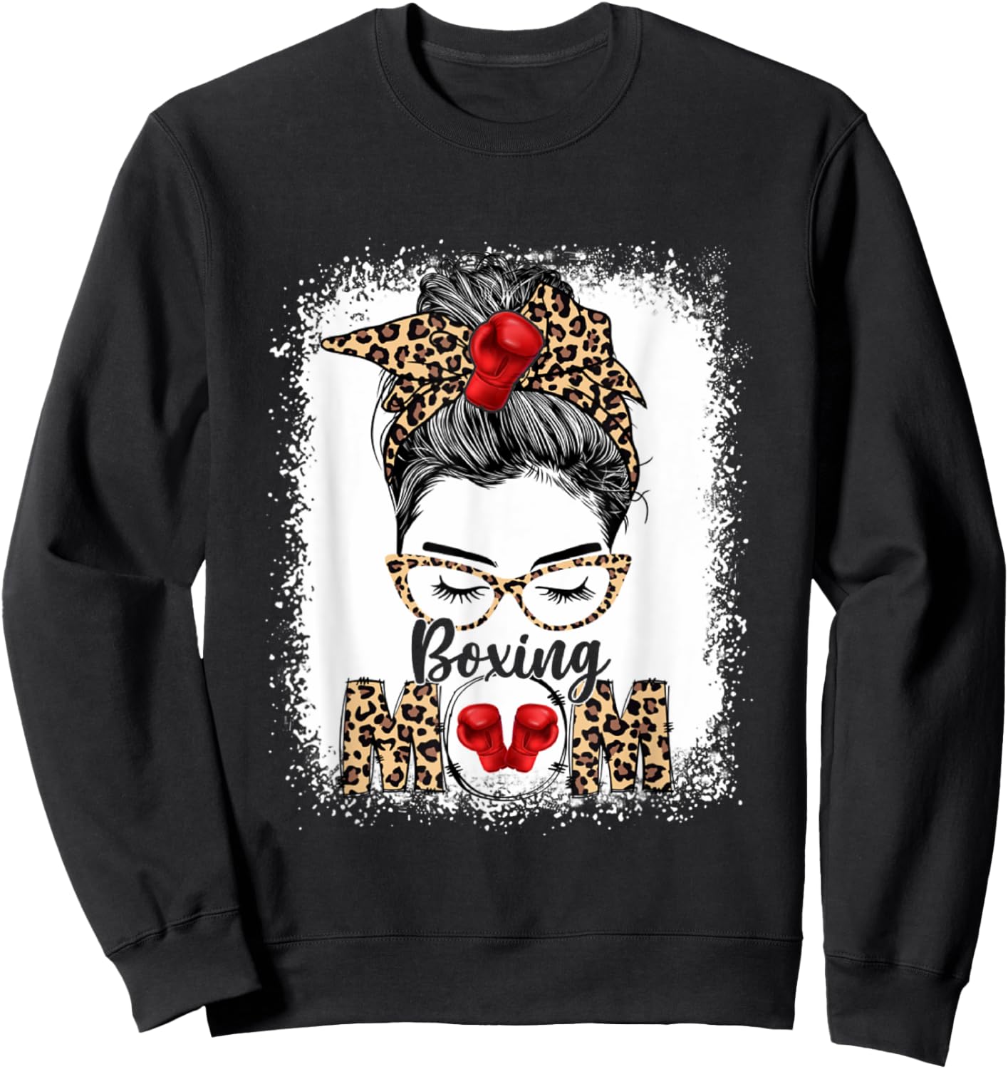 Funny Boxing Gloves Messy Bun Boxing Mom Sweatshirt - Sweatshirt | Black