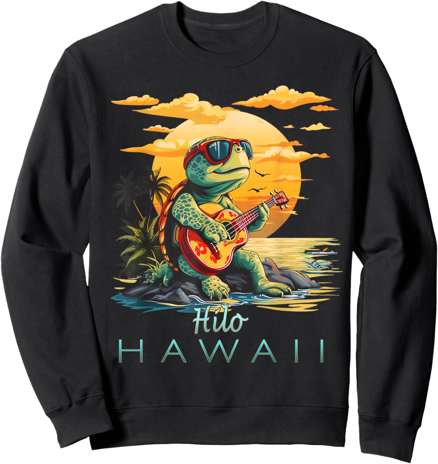 Cute Tropical Hilo Hawaii Sea Turtle Souvenir Sweatshirt - Sweatshirt | Black