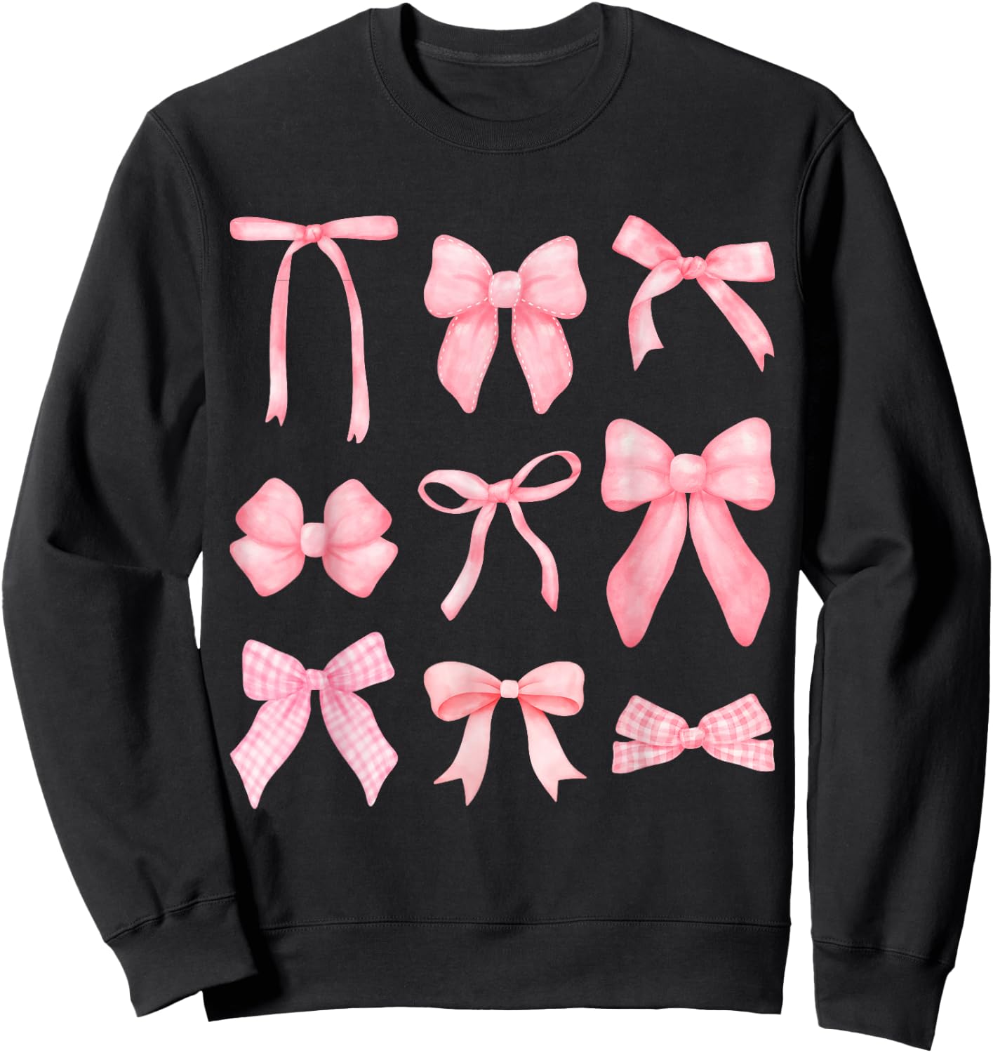Pink Bow and Ribbon Cute Graphic for Girl Women Sweatshirt - Sweatshirt | Black