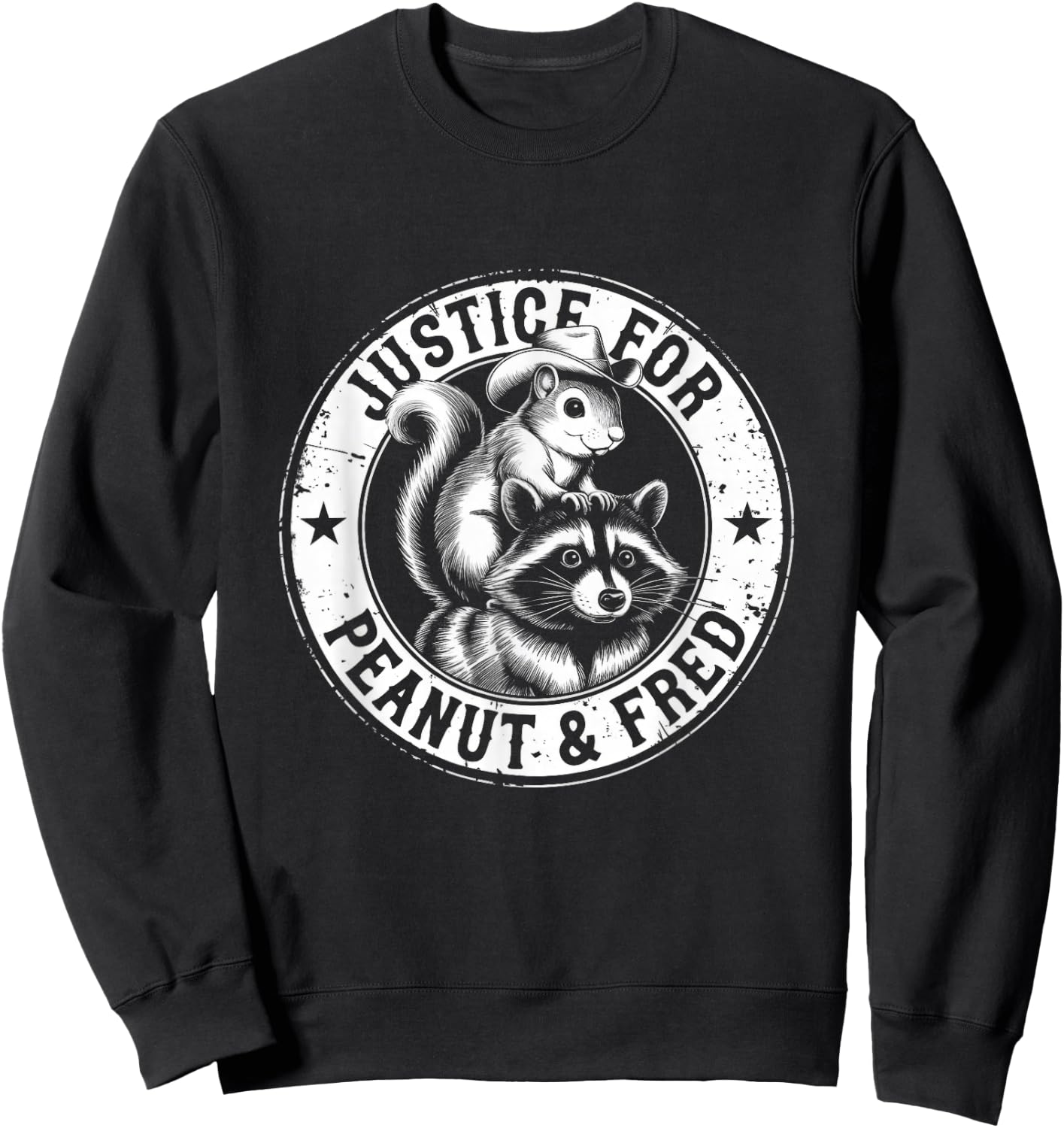 Justice For Peanut & Fred - Cute Squirrel Cowboy Hat Racoon Sweatshirt - Sweatshirt | Black