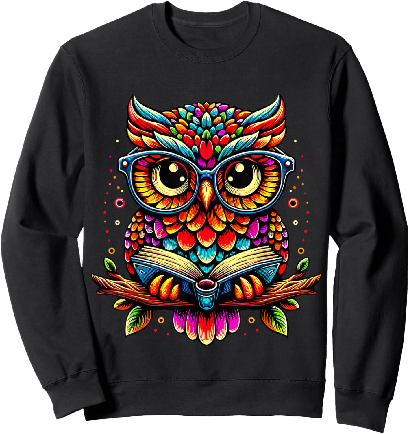 Owl with Glasses and Book Reading Sweatshirt - Sweatshirt | Black