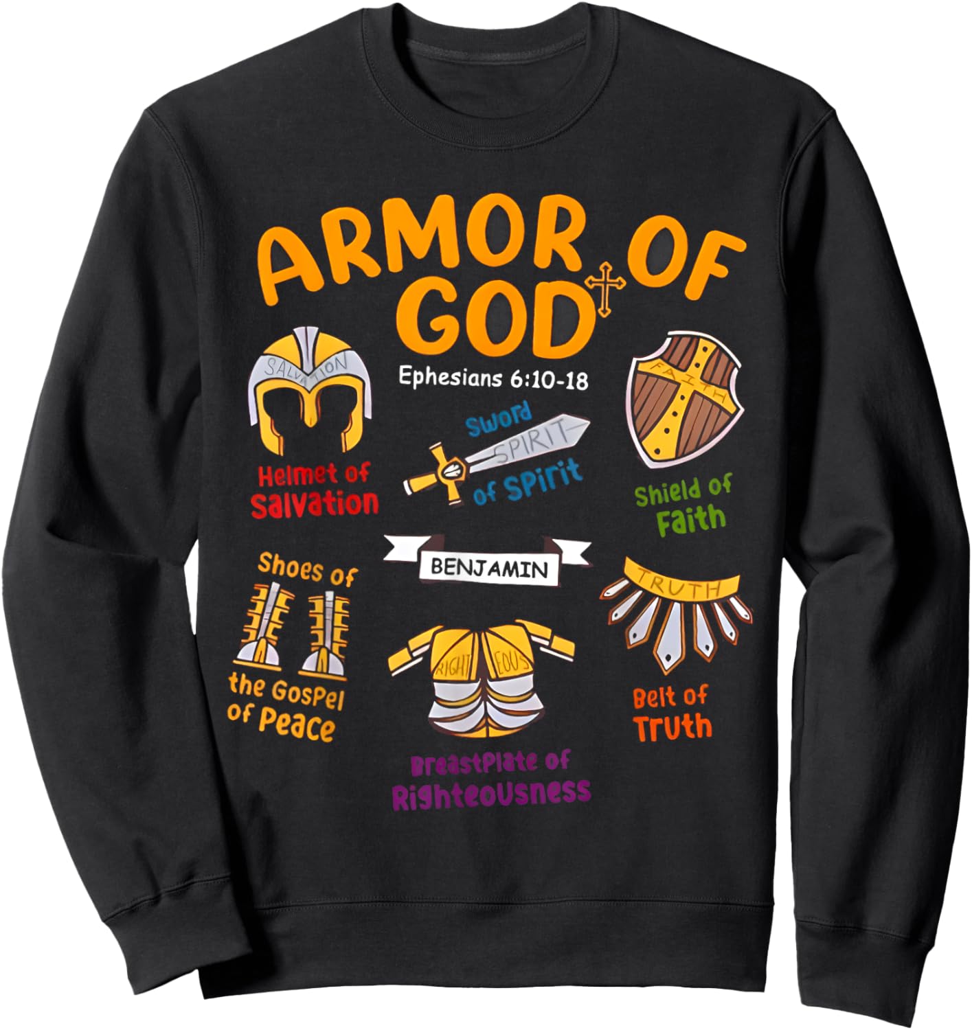 Armor of God Kids Christian Toddler Jesus Shield Ephesians Sweatshirt - Sweatshirt | Black
