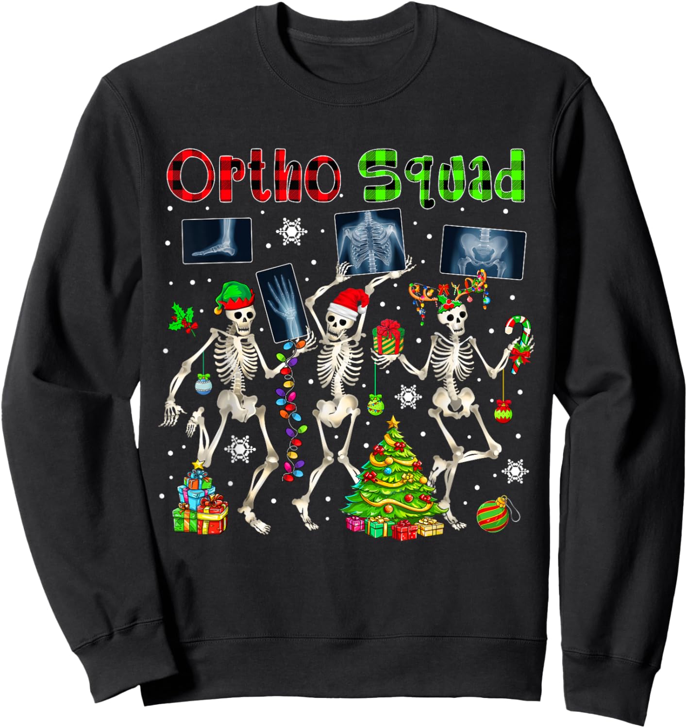 Ortho Squad Xmas Three Santa Reindeer Eleven X-ray Skeletons Sweatshirt - Sweatshirt | Black