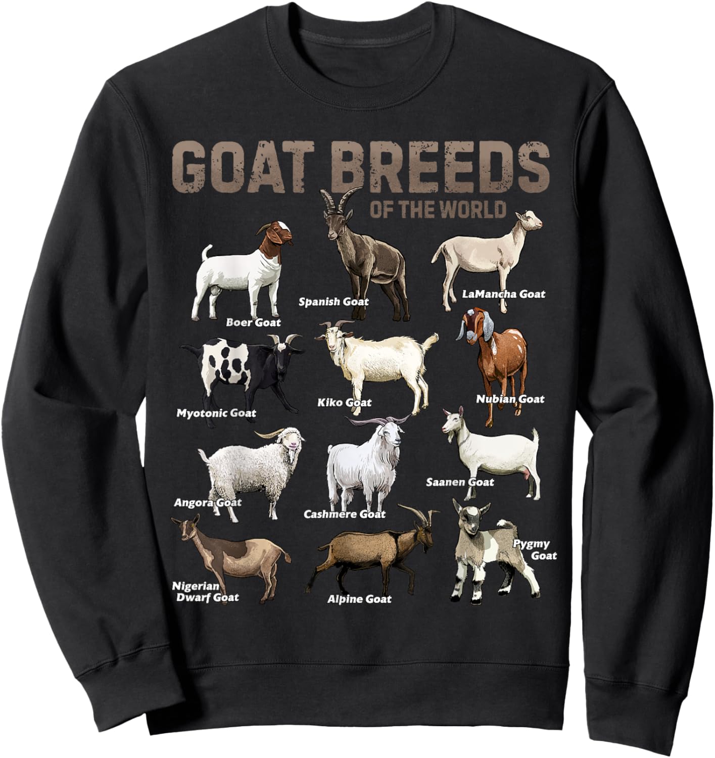 Educational Goat Shirt Goat Breeds Farm Animals of the World Sweatshirt - Sweatshirt | Black