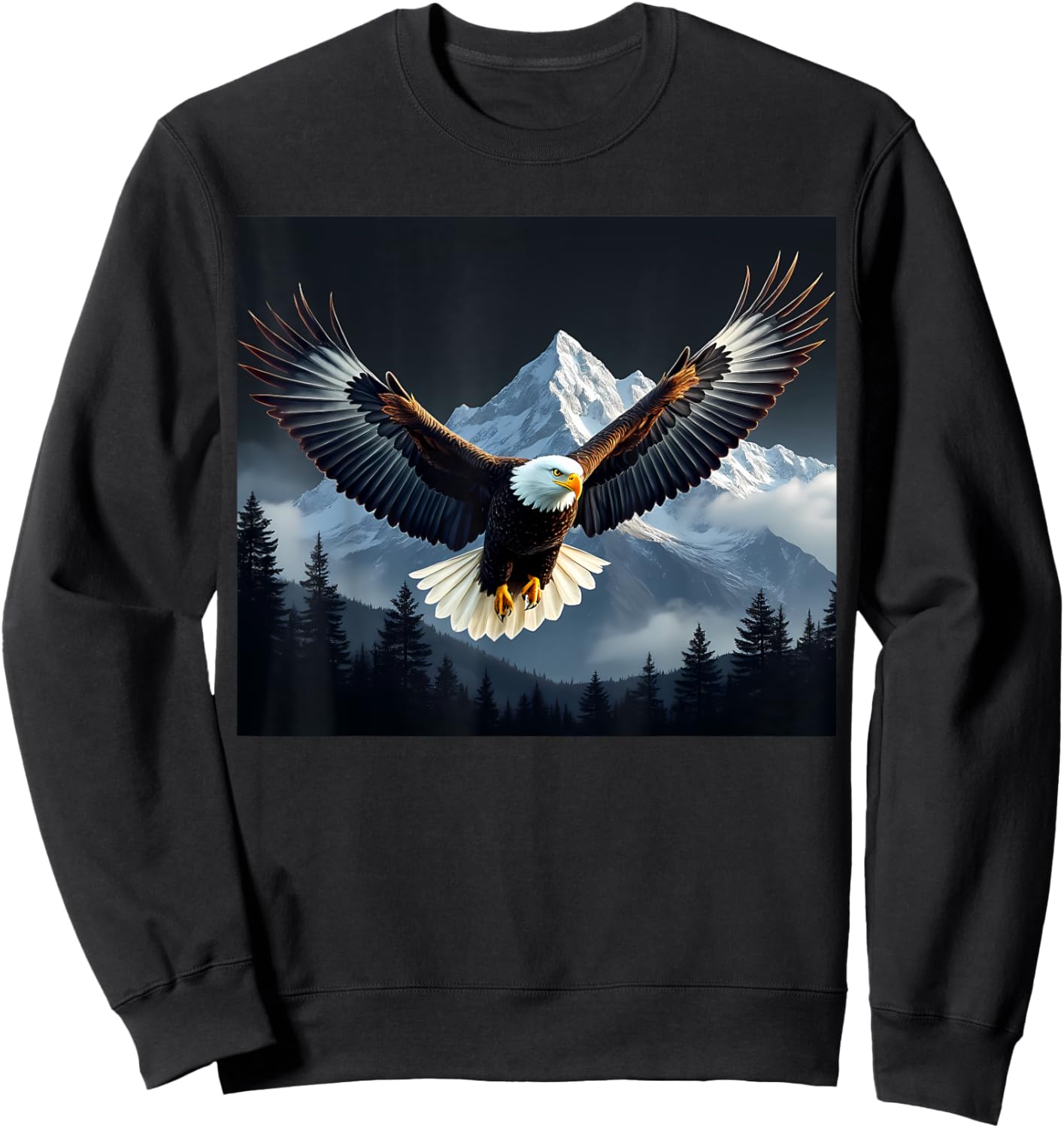 Bald Eagle Bird Mountains Forest Nature Cool Animal Graphic Sweatshirt - Sweatshirt | Black