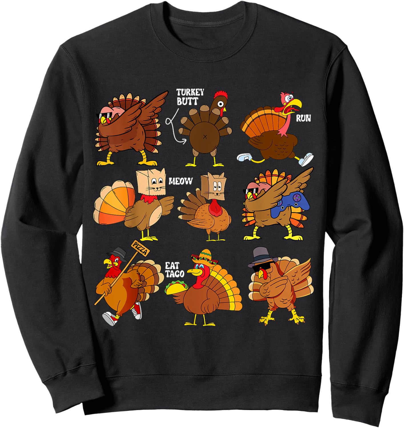 Funny Thanksgiving Turkey Gamer Taco Pizza Turkey Family Sweatshirt - Sweatshirt | Black
