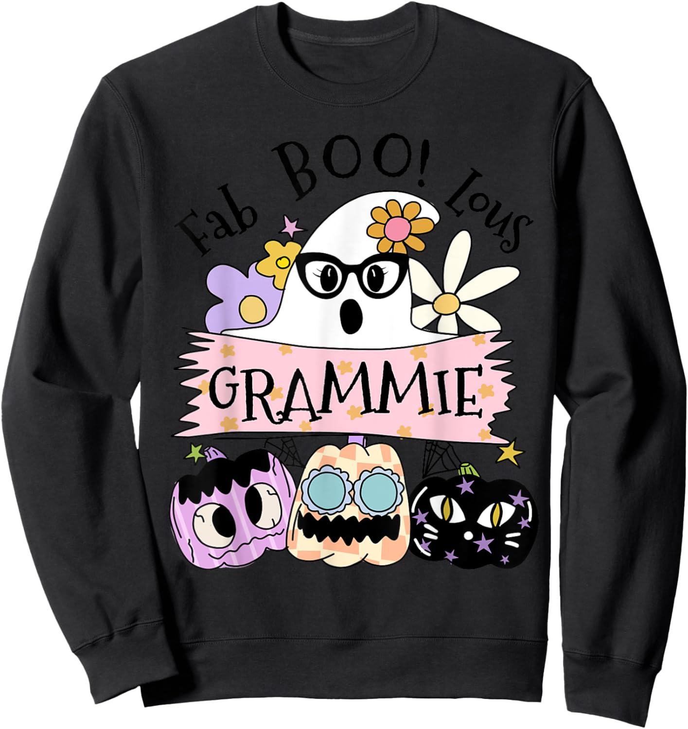 Cute Ghost Fab Boo Lous Grammie Grandma Halloween Costume Sweatshirt - Sweatshirt | Black