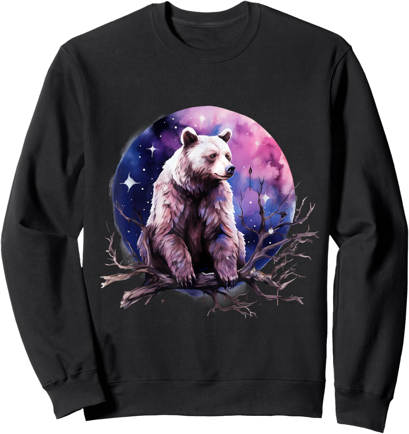 Bear Animal Art Motif Artwork Moon Forest Nature Wildlife Sweatshirt - Sweatshirt | Black