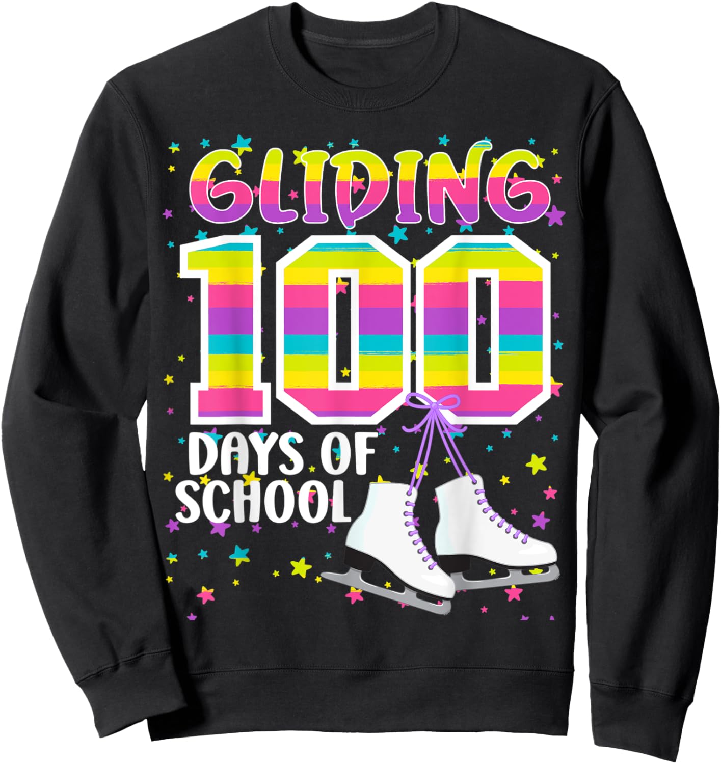 Gliding 100 days of School Kids Teachers Ice Skating 100 Day Sweatshirt - Sweatshirt | Black