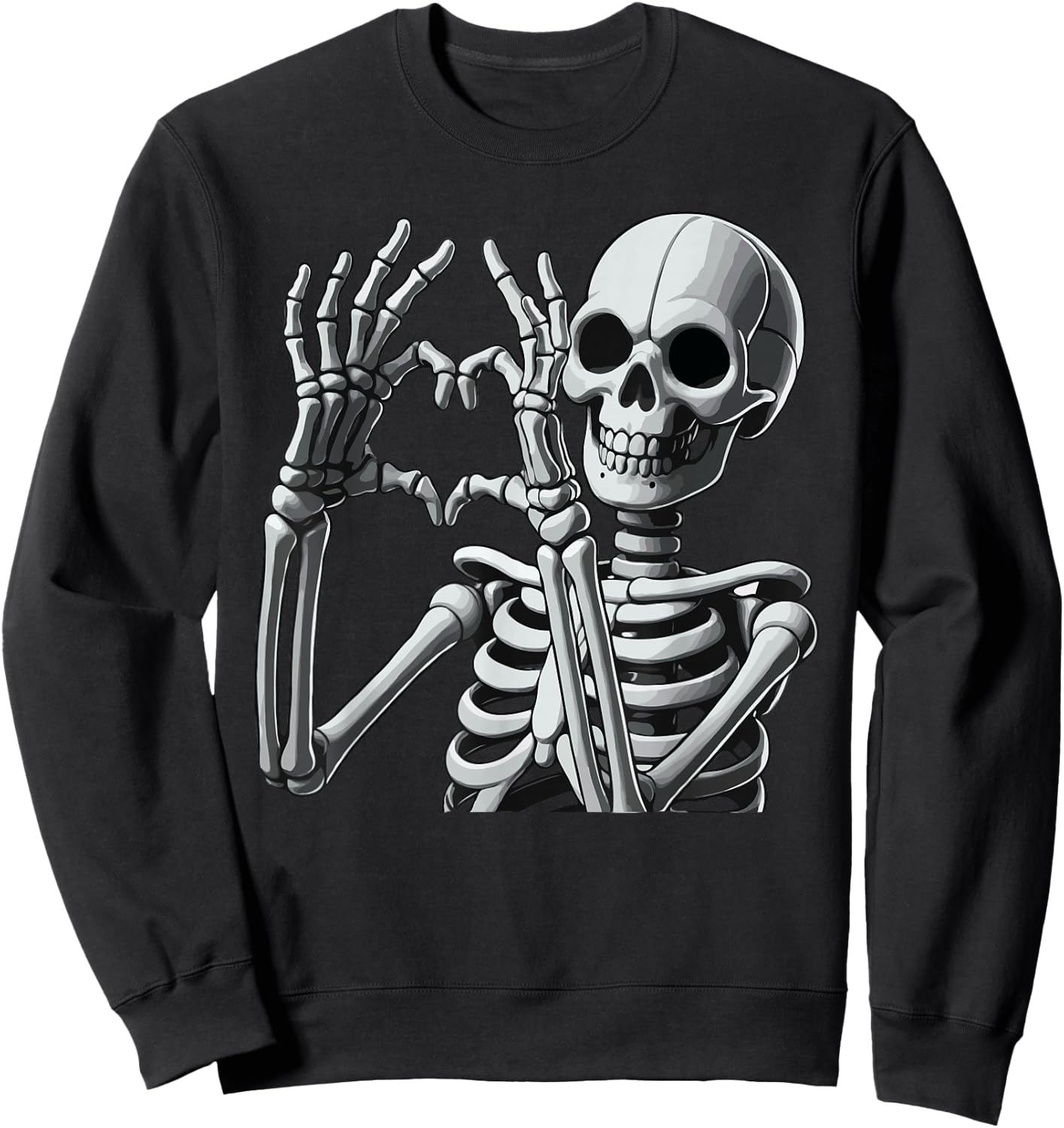 Skeleton Love Hands Halloween Finger Heart Sign Sweatshirt - Sweatshirt | Black