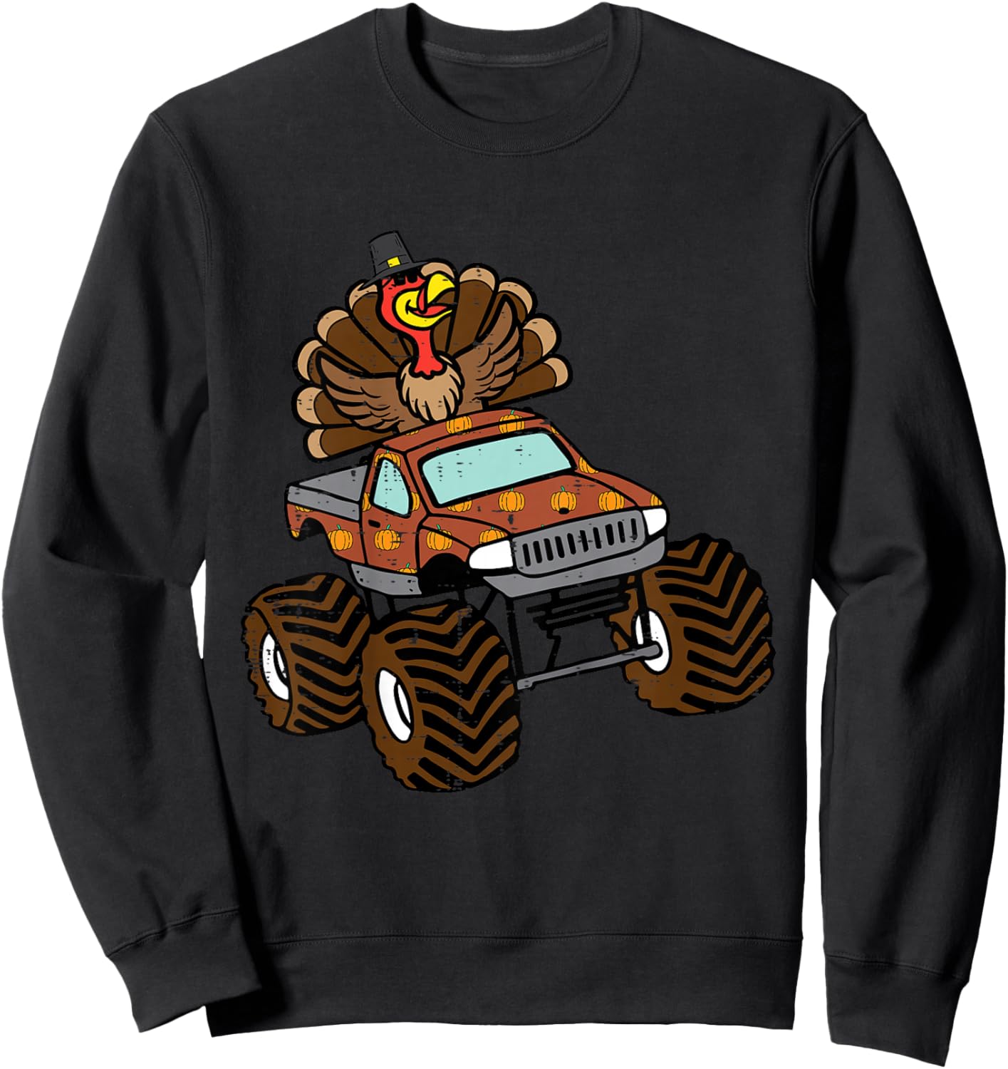 Kids Thanksgiving Turkey On Monster Truck Toddler Boys Kids Youth Sweatshirt - Sweatshirt | Black