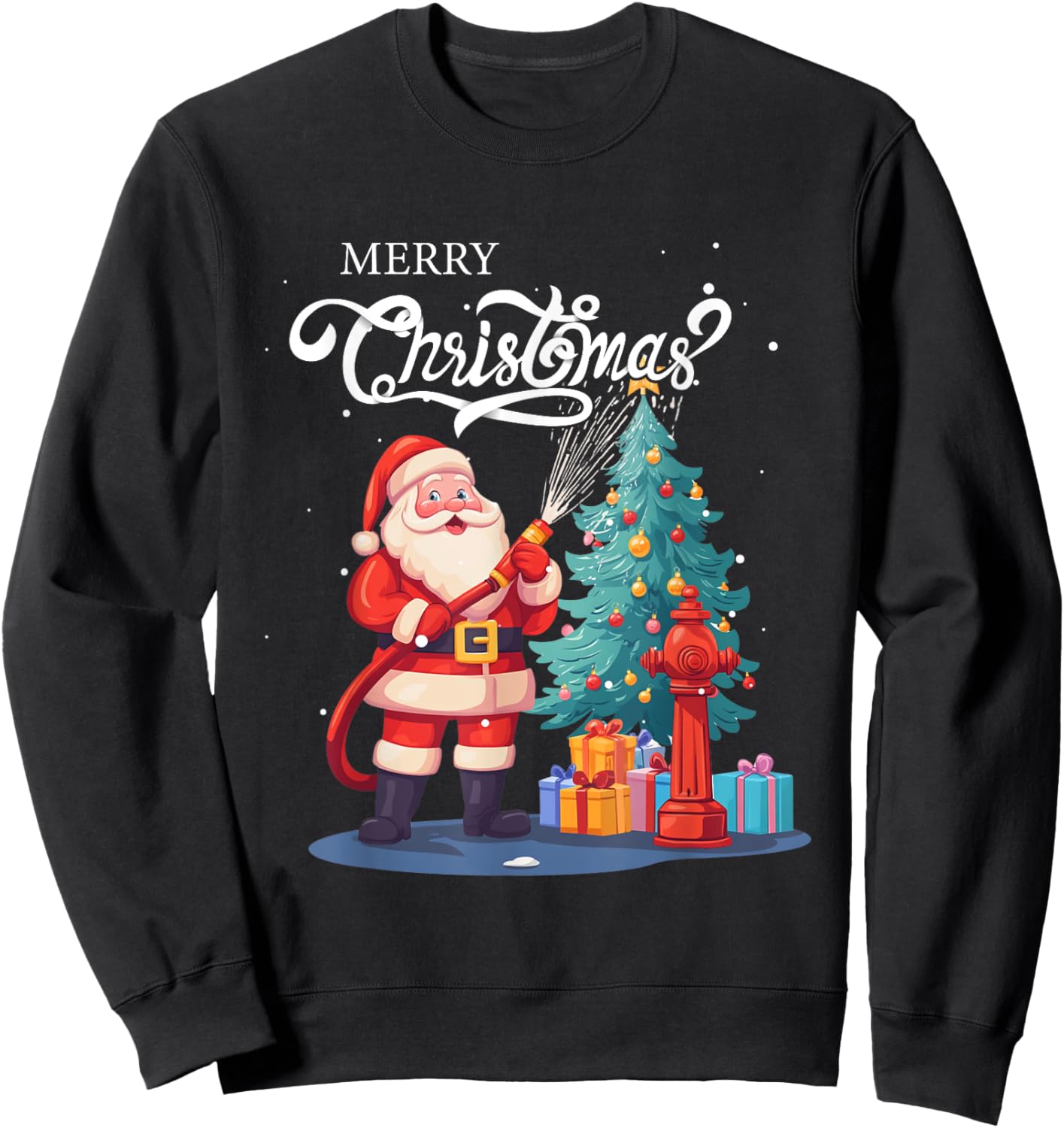 Firetruck Santa Sleigh Fireman Christmas Firefighter Xmas Sweatshirt - Sweatshirt | Black