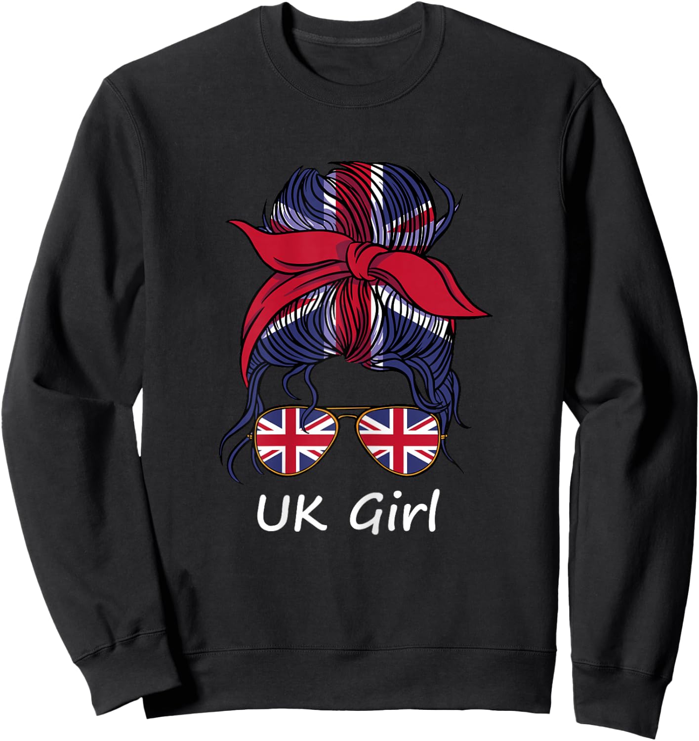 UK Girl United Kingdom Pride England Union Jack Flag Sweatshirt - Sweatshirt | Black
