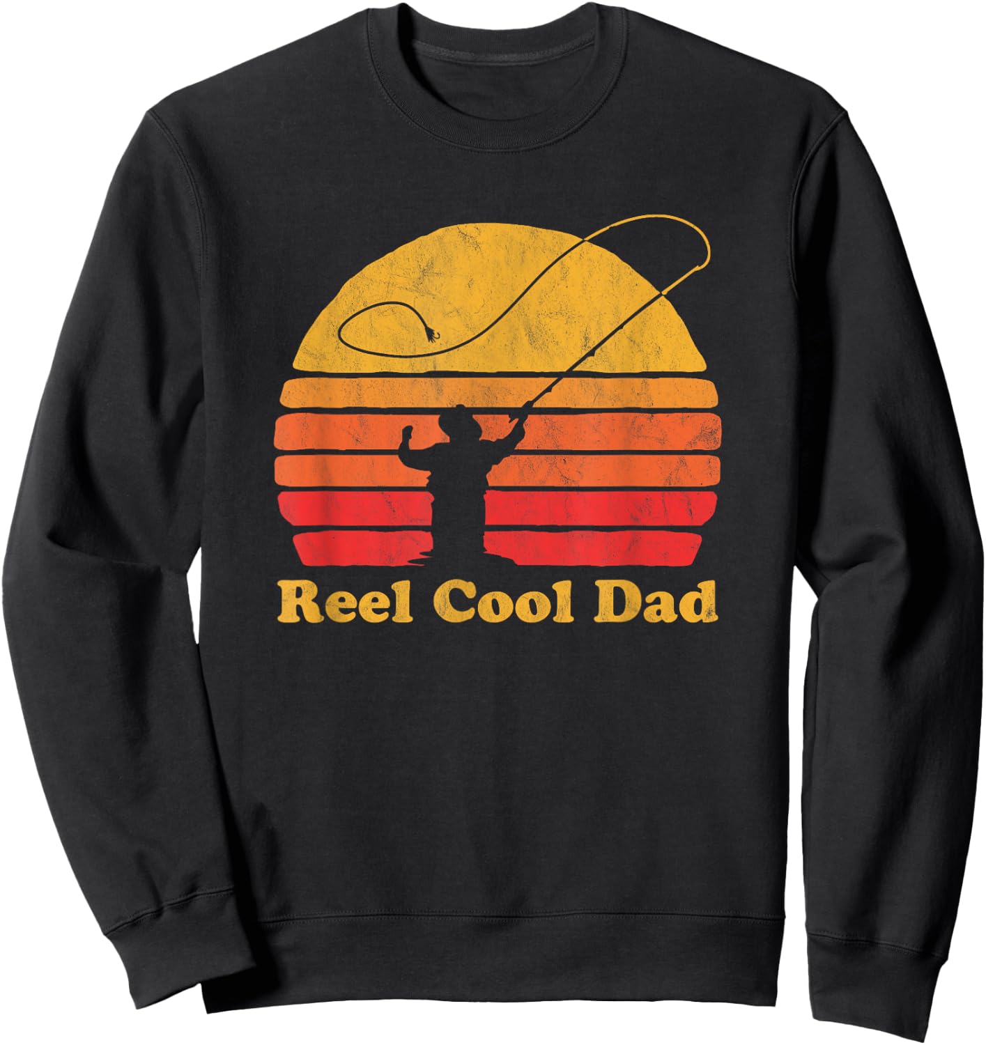 Reel Cool Dad Vintage Fly Fishing Retro Distressed Sweatshirt - Sweatshirt | Black