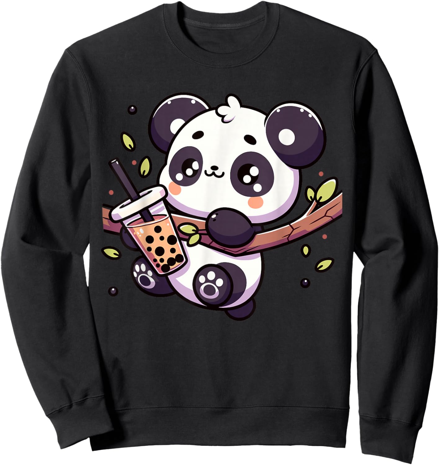 Kawaii Panda Drink Bubble Tea Anime Boba Tapioca Sweatshirt - Sweatshirt | Black