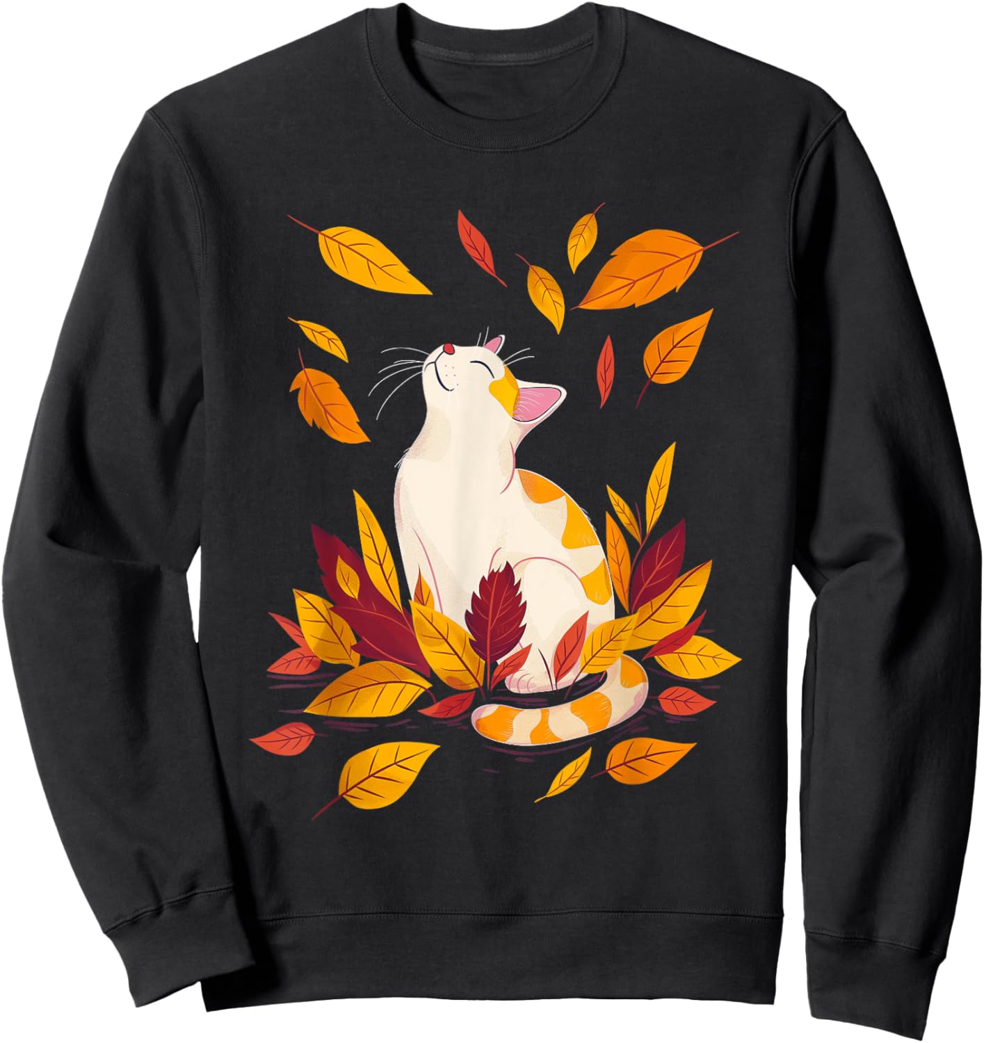 Cat Fall Leaf Tree Hello Autumn Thanksgiving Sweatshirt - Sweatshirt | Black