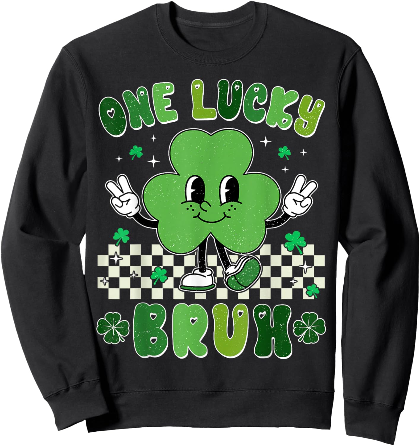 One Lucky Bruh Funny St Patrick's Day Shamrock Leprechaun Sweatshirt - Sweatshirt | Black